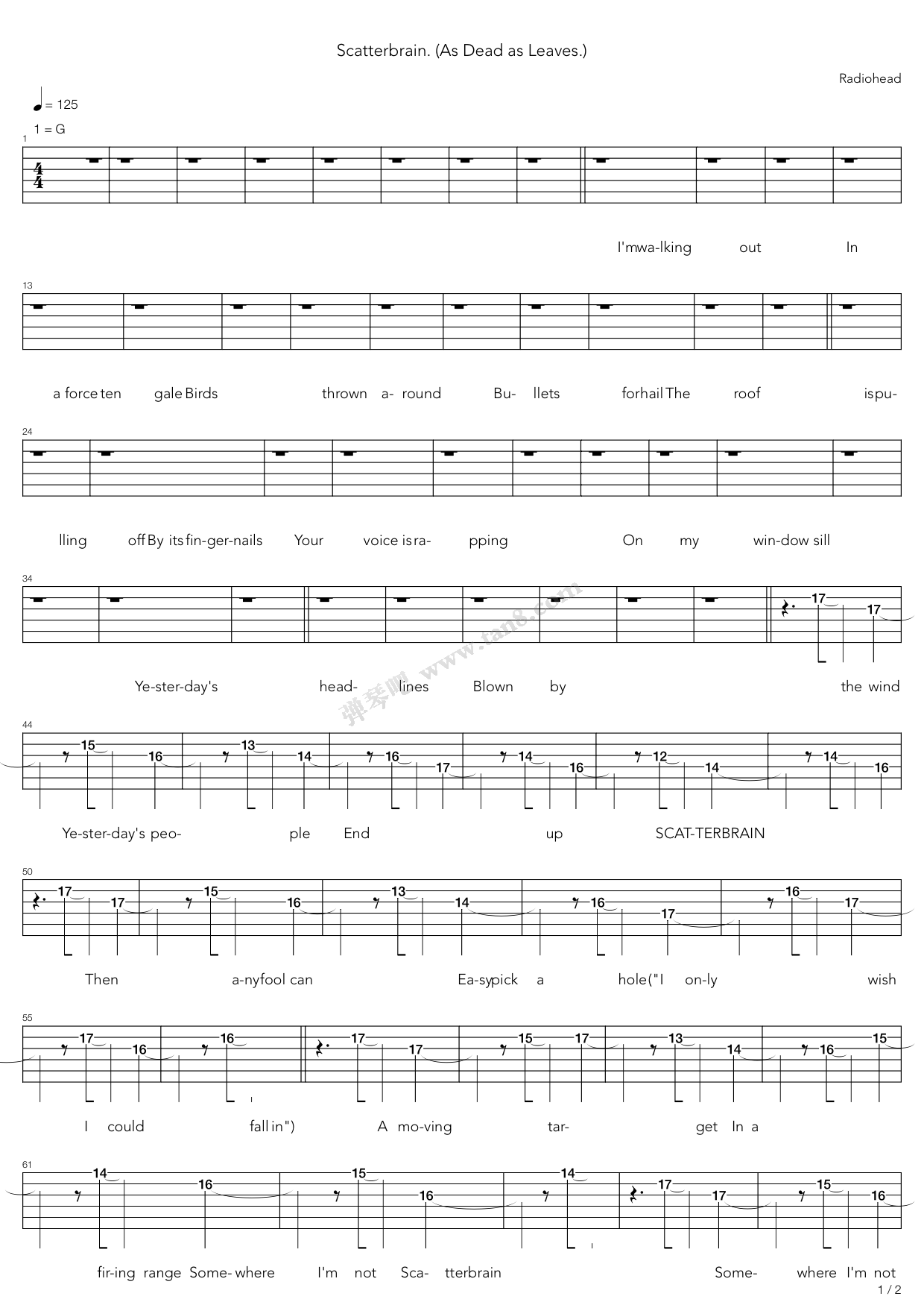 《scatterbrain》,radiohead(六线谱 吉他谱吉他谱 第11页