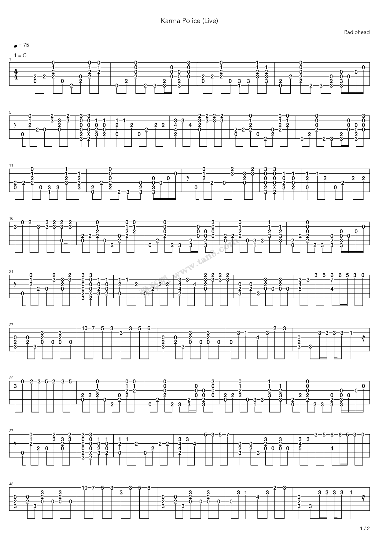 Karma Police 吉他谱虫虫吉他谱免费下载