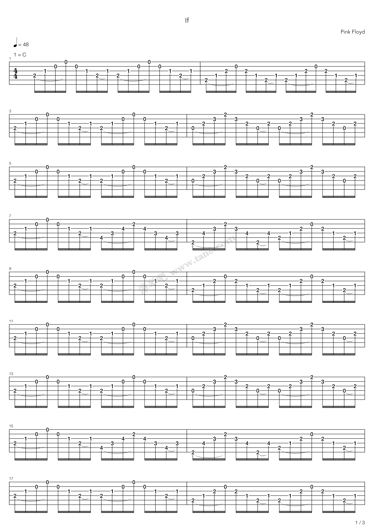 初学扫弦节奏型《If》吉他谱 - C调六线谱初级版 - 易谱库