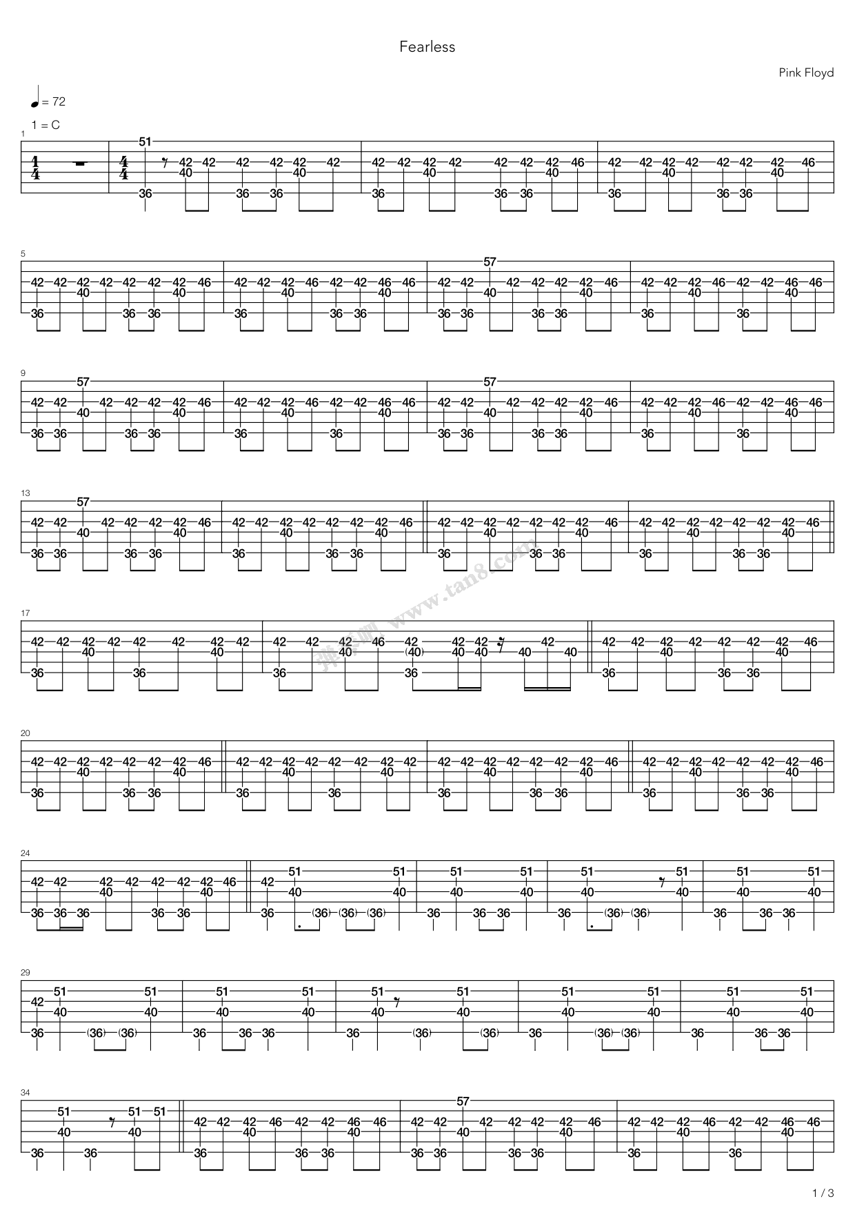 《fearless》,pink floyd(六线谱 吉他谱吉他谱 第14页