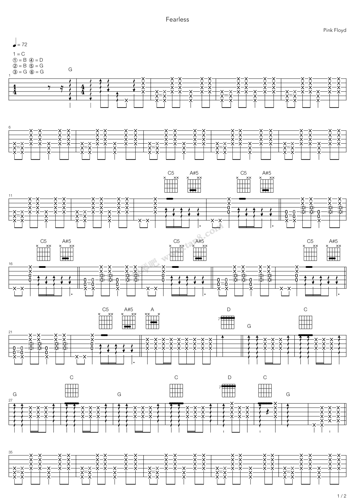 《fearless》,pink floyd(六线谱 吉他谱吉他谱 第4页