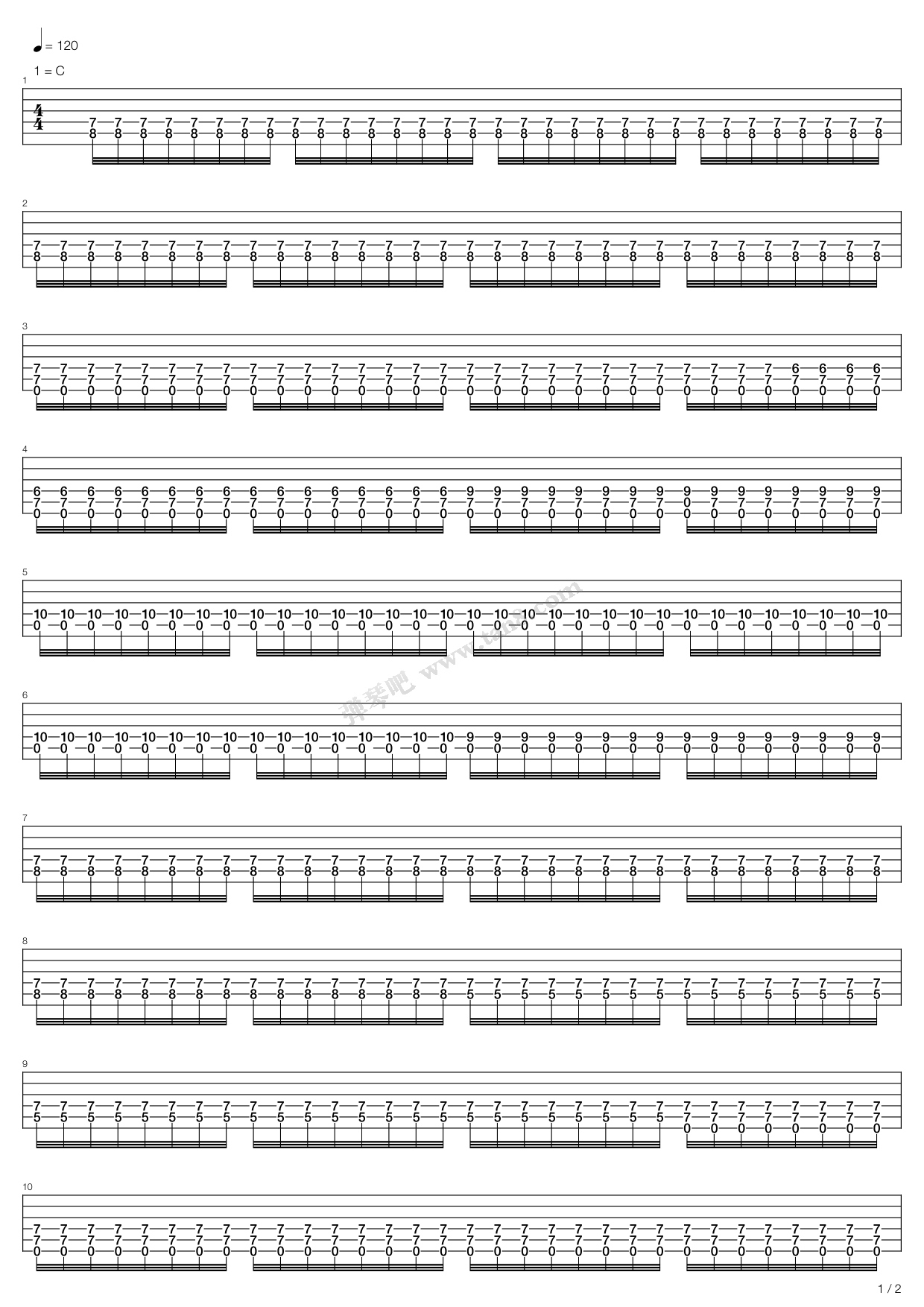 《interlude》,muse(六线谱 吉他谱吉他谱 第1页