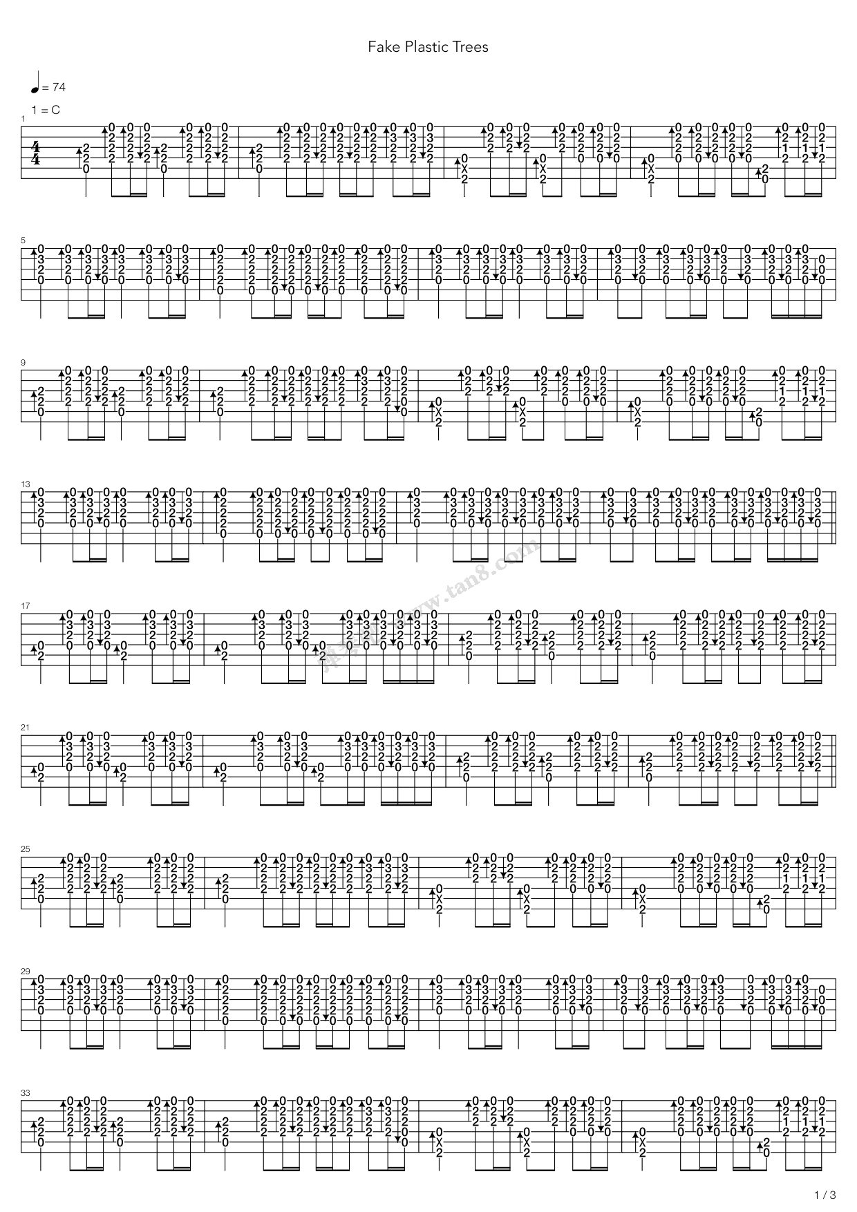 Fake Plastic Trees 吉他谱虫虫吉他谱免费下载