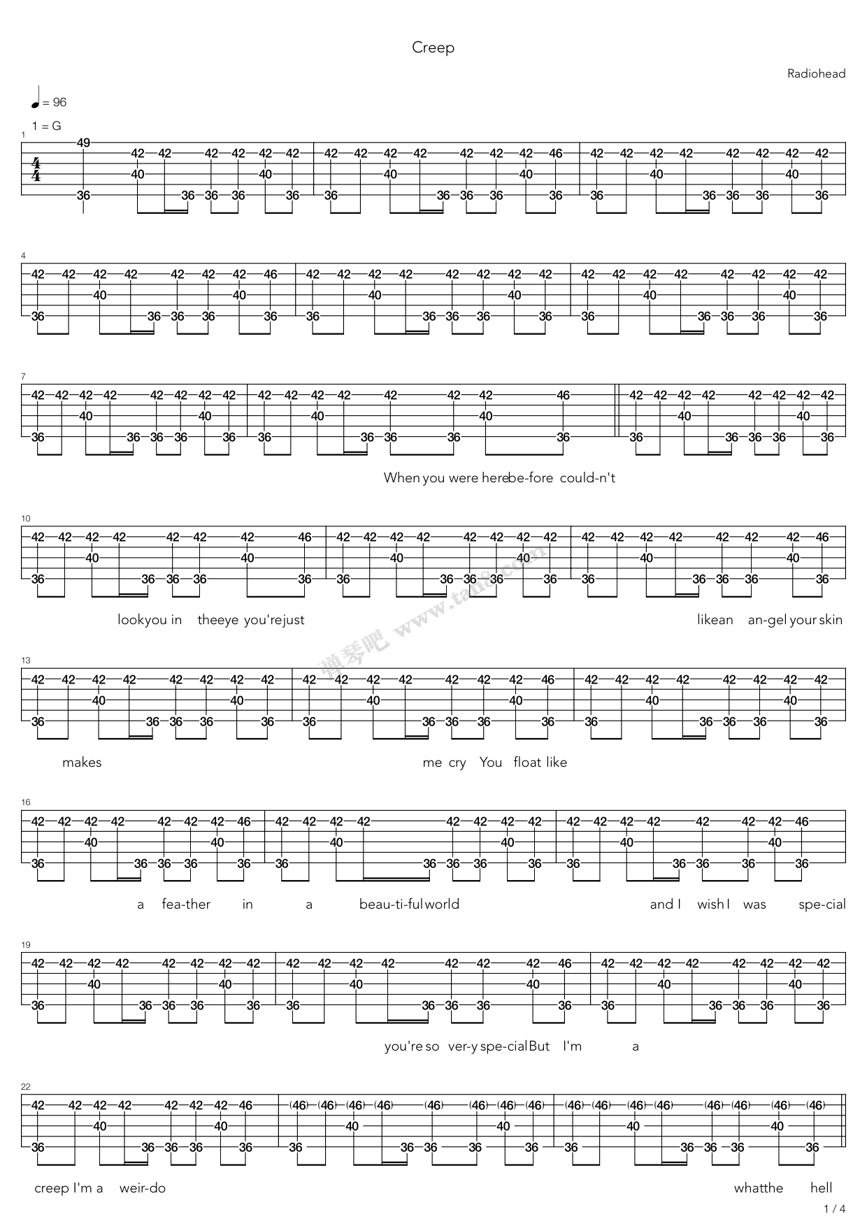 creep 吉他谱-虫虫吉他谱免费下载