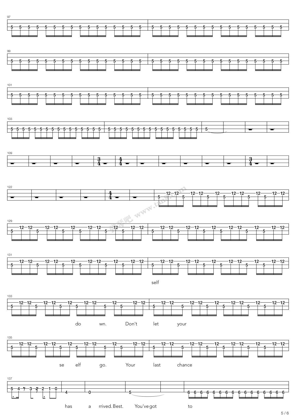 《Butterflies And Hurricanes》,Muse（六线谱 调六线吉他谱虫虫吉他谱免费下载