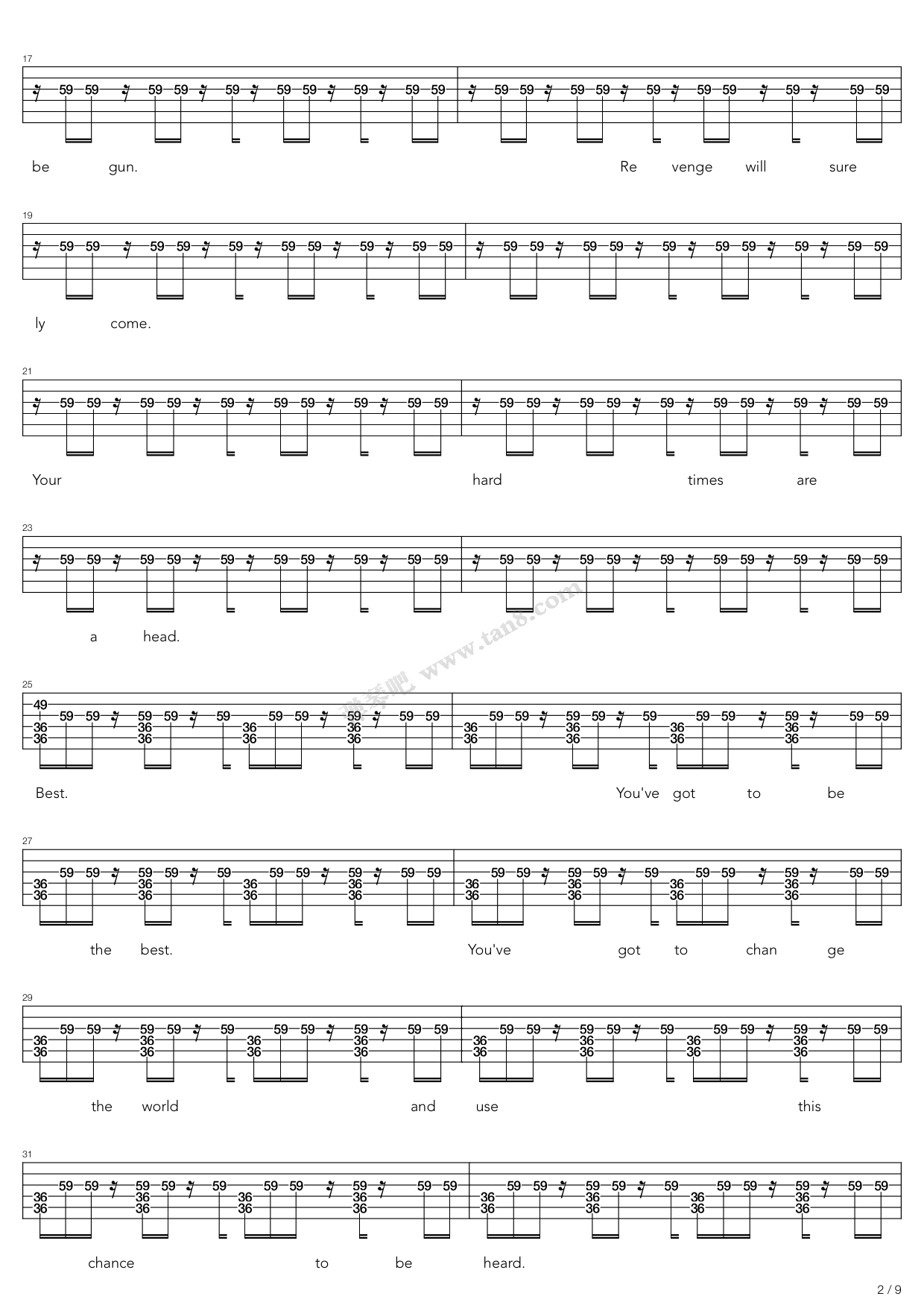 《Butterflies And Hurricanes》,Muse（六线谱 调六线吉他谱虫虫吉他谱免费下载