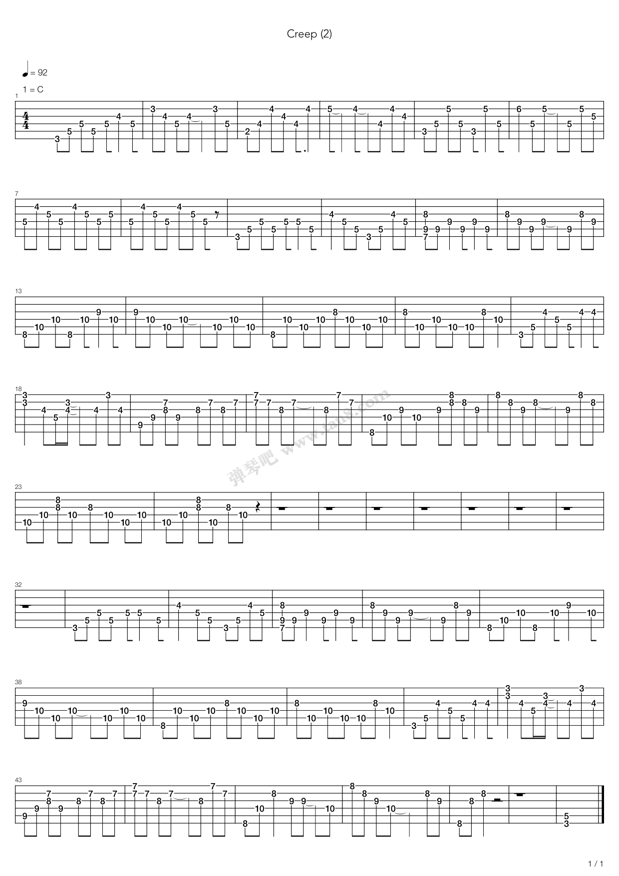 《creep》,radiohead(六线谱 吉他谱吉他谱 第1页
