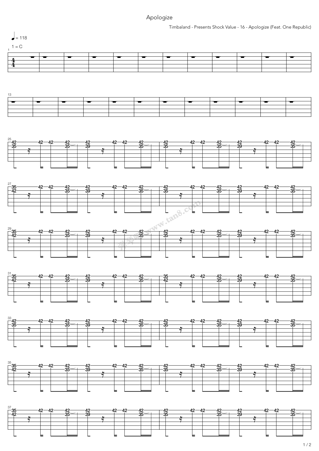 apologize 吉他谱-虫虫吉他谱免费下载