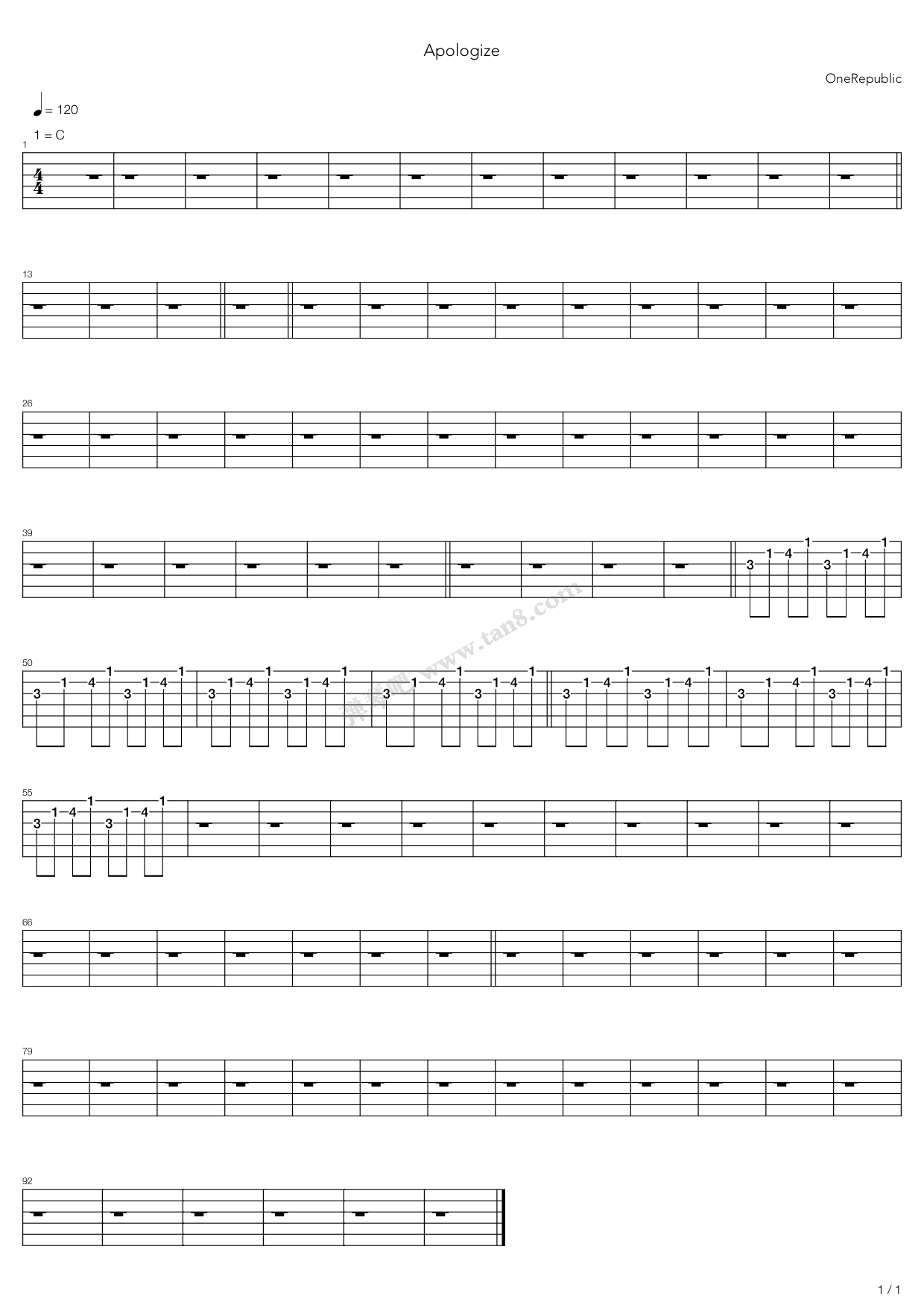 apologize 吉他谱-虫虫吉他谱免费下载