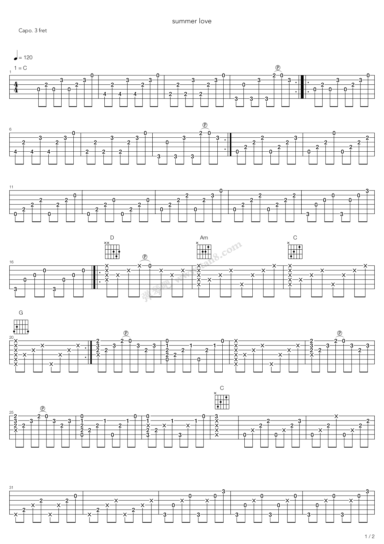 《summer love》,one direction(六线谱 吉他谱吉他谱 第1页