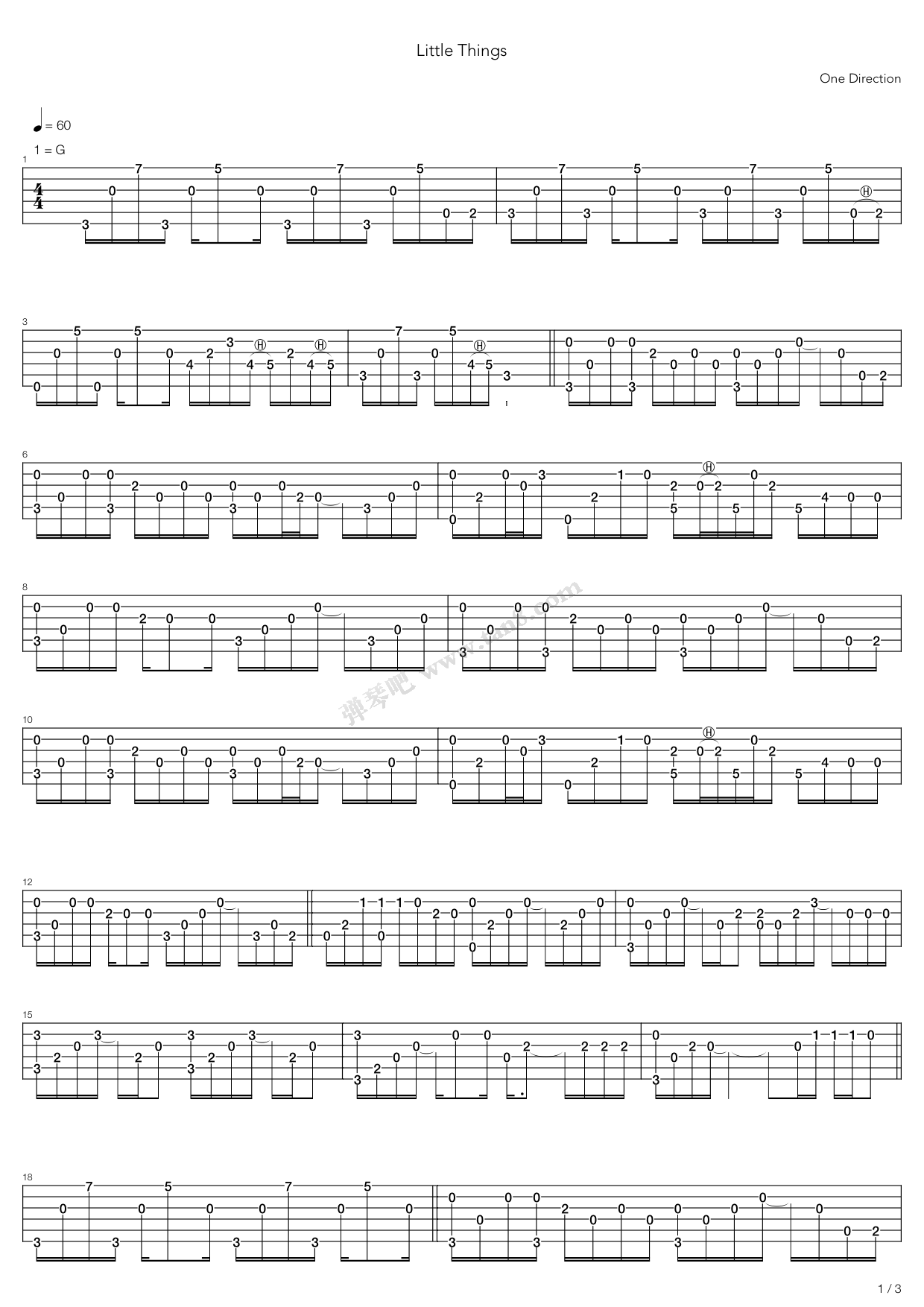 《litlle thing》,one direction(六线谱 吉他谱吉他谱 第1页