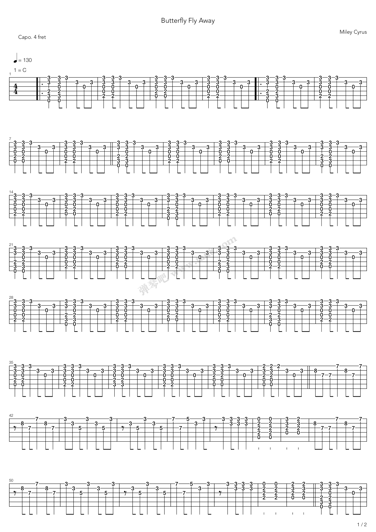 Butterfly Fly Away 吉他谱虫虫吉他谱免费下载
