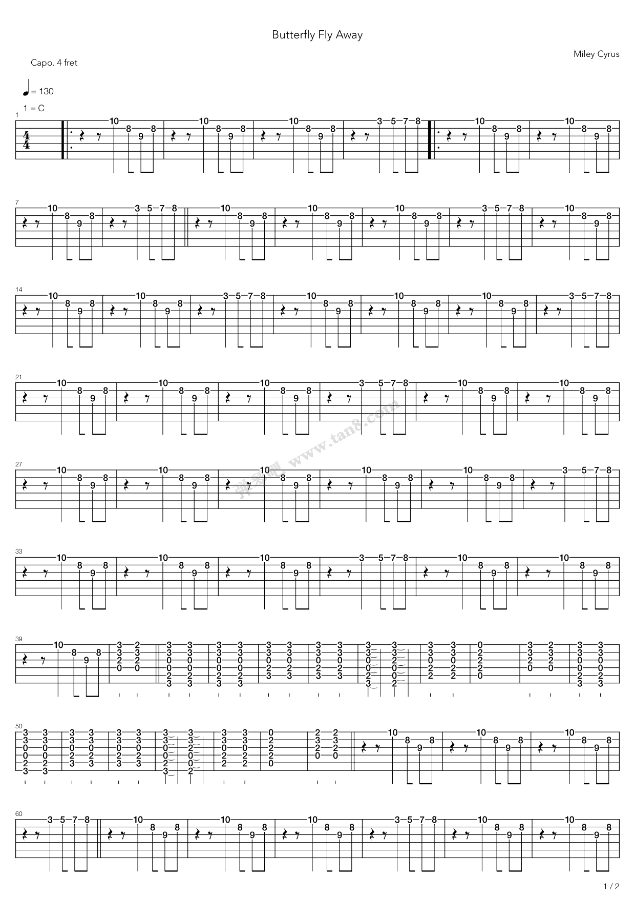 Butterfly Fly Away 吉他谱虫虫吉他谱免费下载
