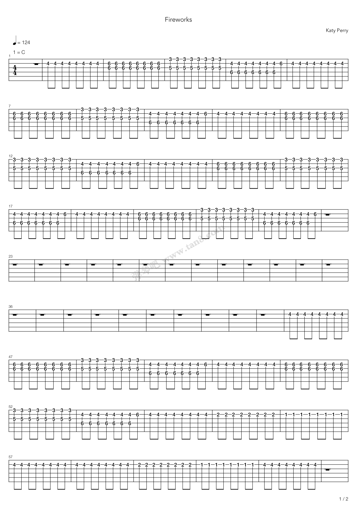 《firework》,katy perry(六线谱 吉他谱吉他谱 第1页