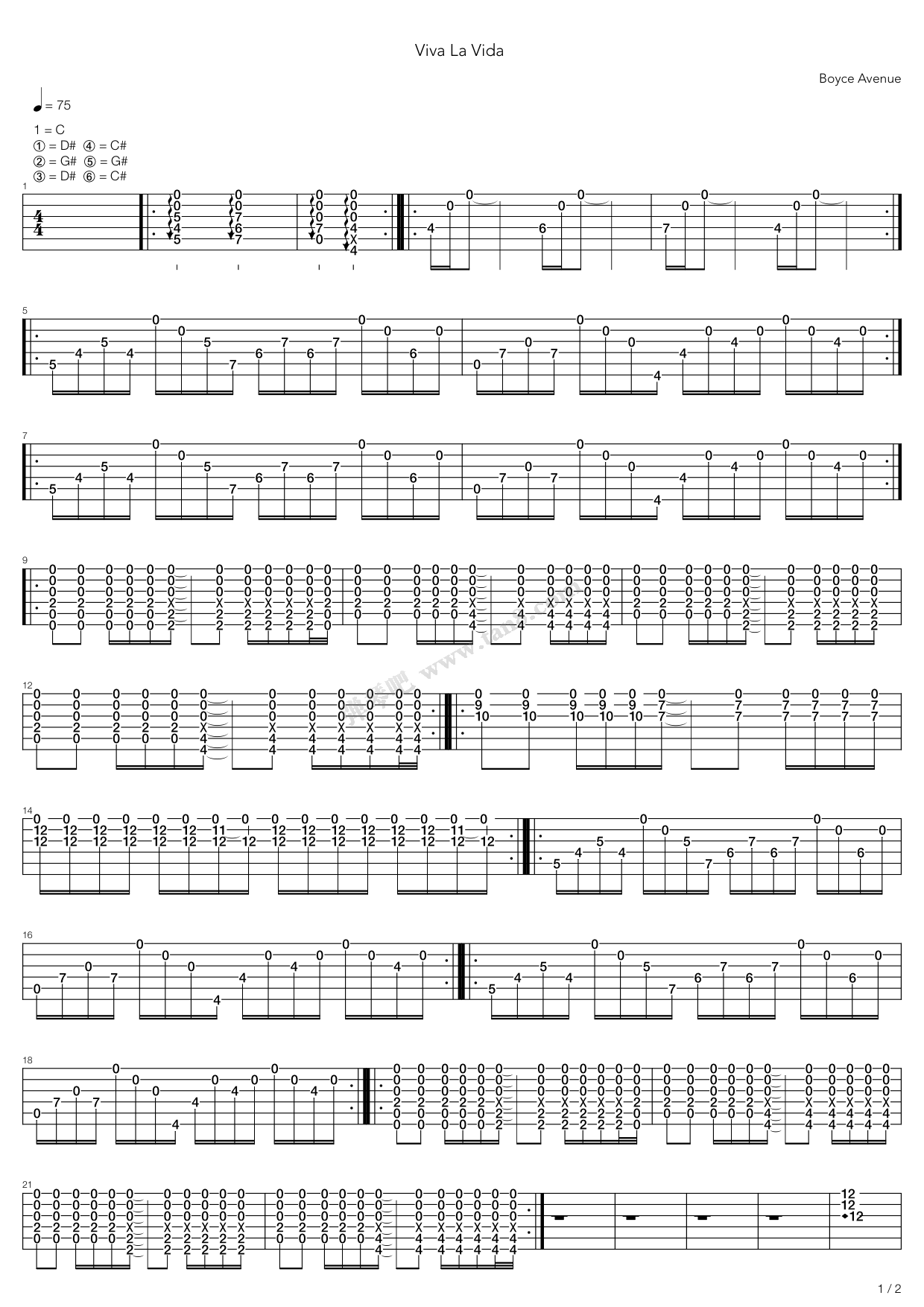《viva la vida》,coldplay(六线谱 吉他谱吉他谱 第1页