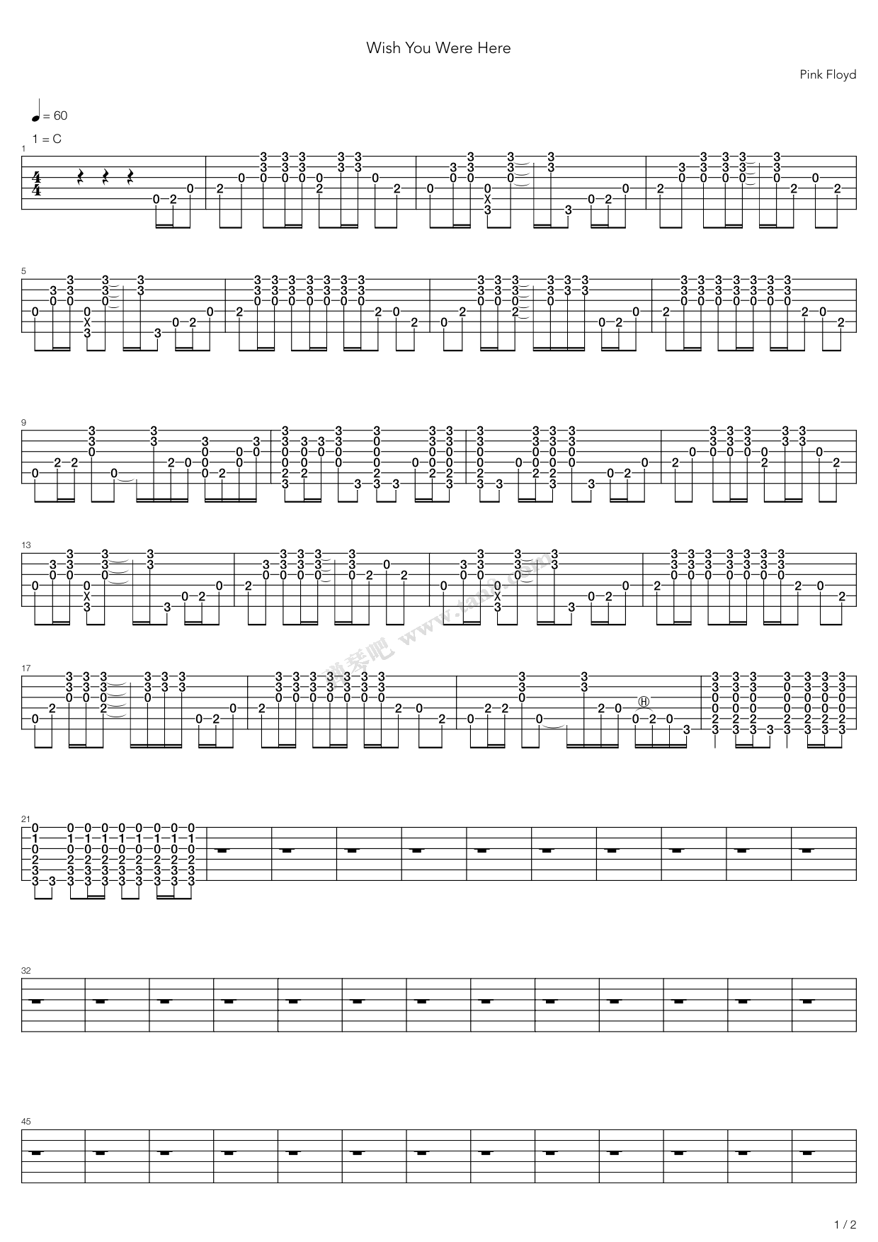 pink floyd wish you were tab