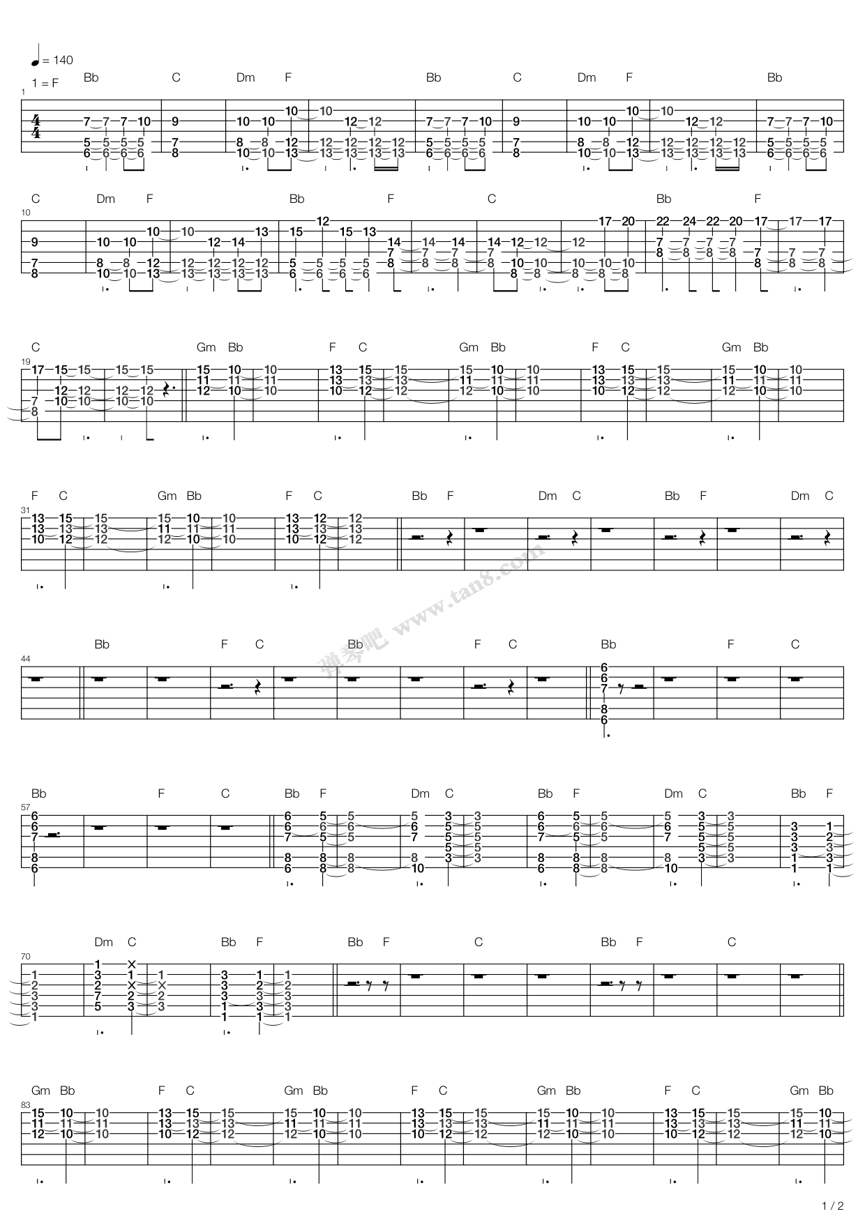 《paradise》,coldplay(六线谱 吉他谱吉他谱 第1页