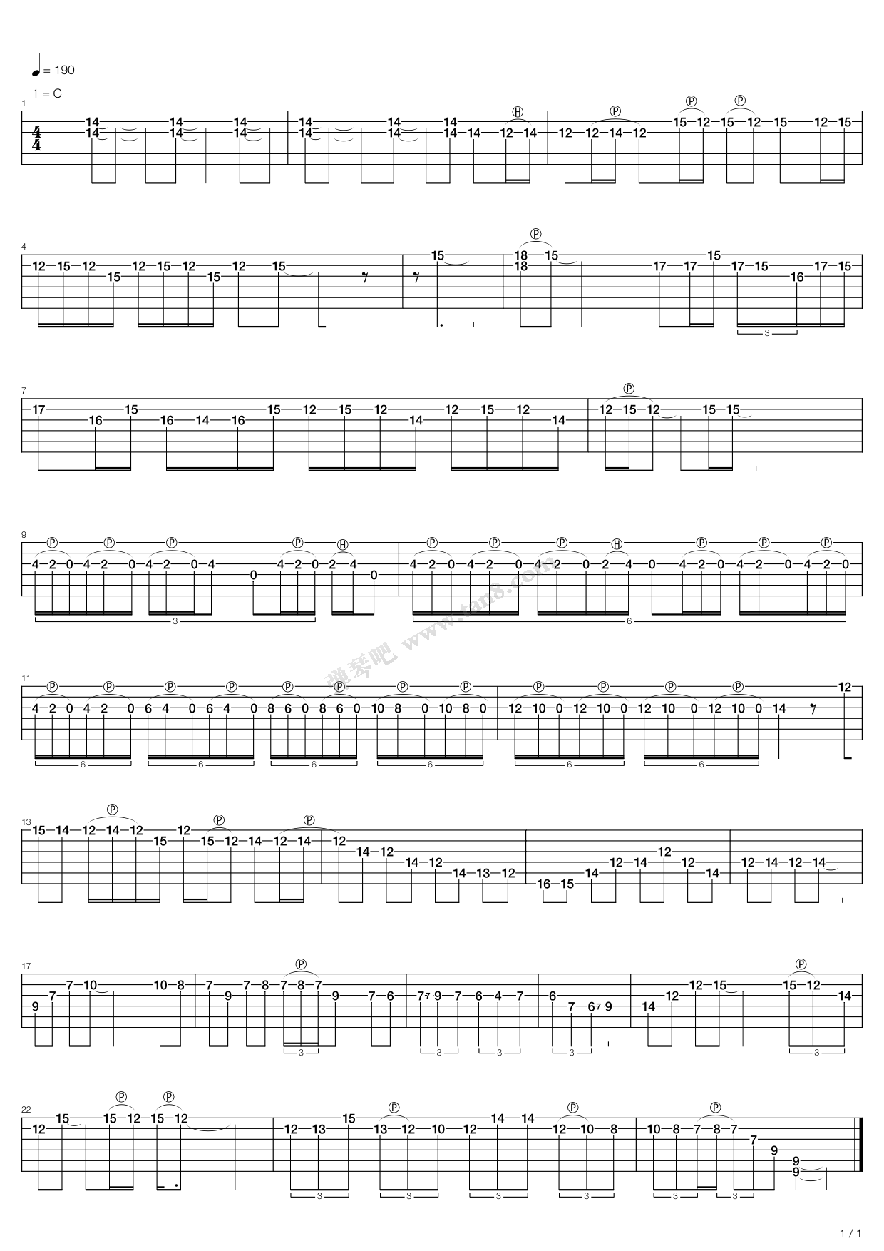 《battery》,metallica(六线谱 吉他谱吉他谱 第1页