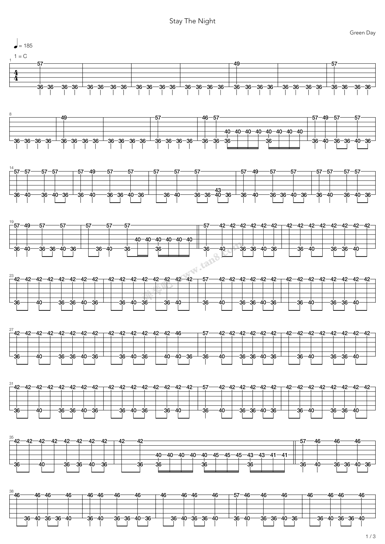 Melody in the Night for guitar. Guitar sheet music and tabs.