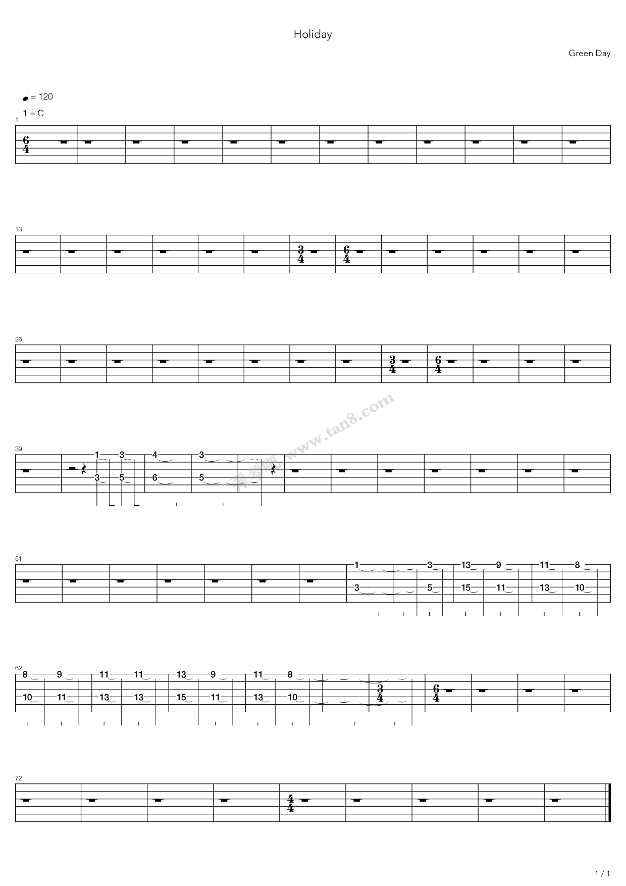 《holiday》,green day(六线谱 吉他谱吉他谱 第26页