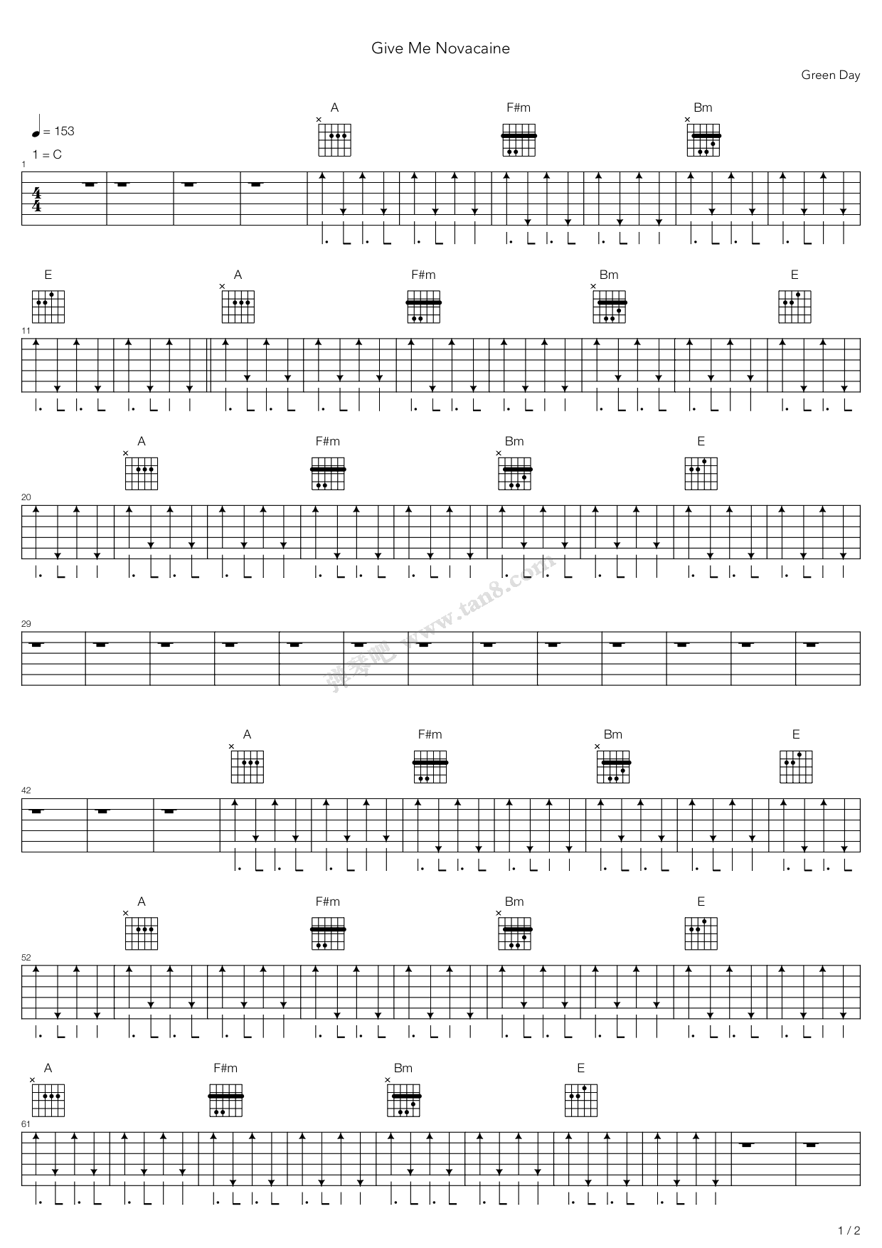 give me novacaine 吉他谱-虫虫吉他谱免费下载