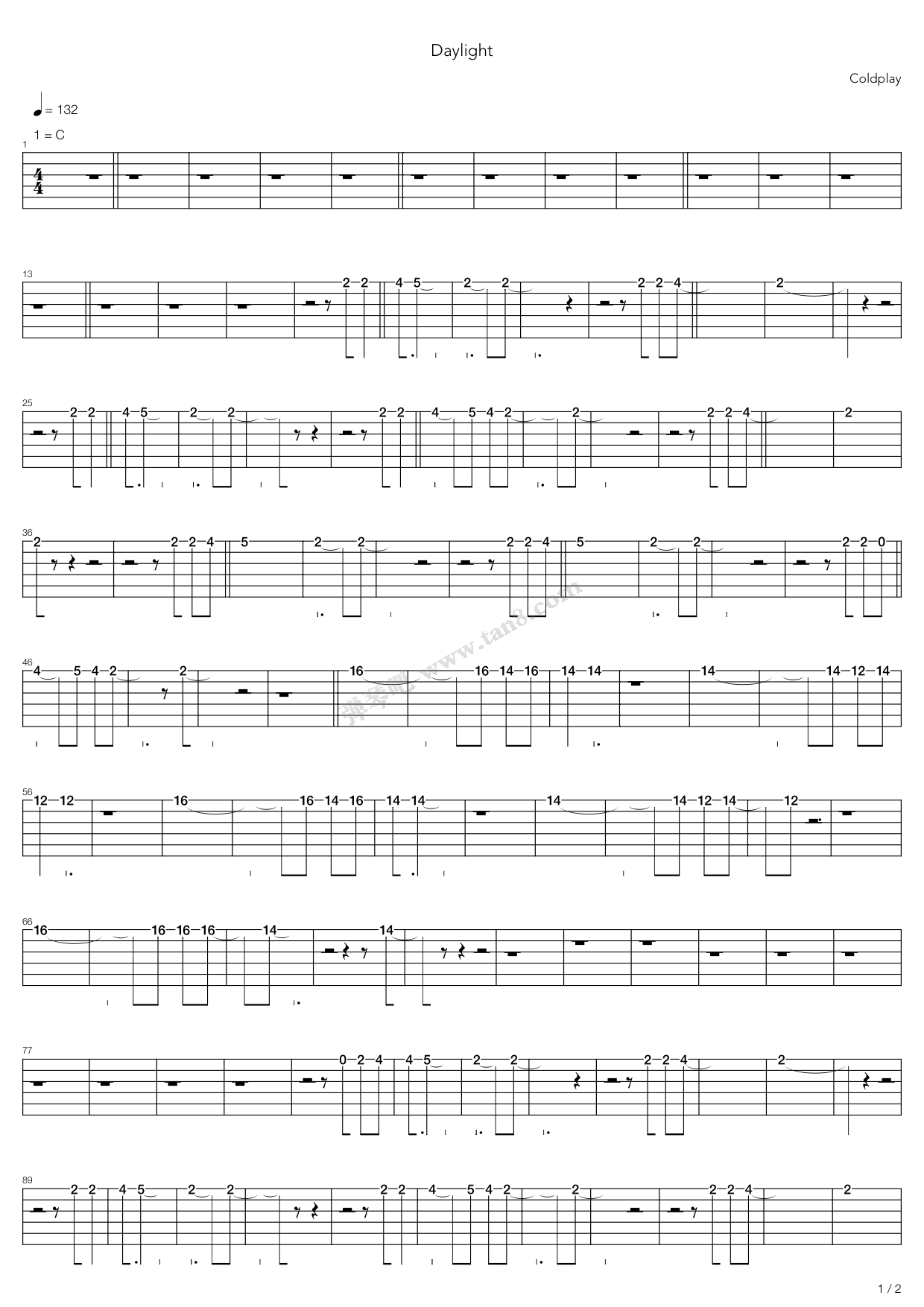 daylight 吉他谱-虫虫吉他谱免费下载