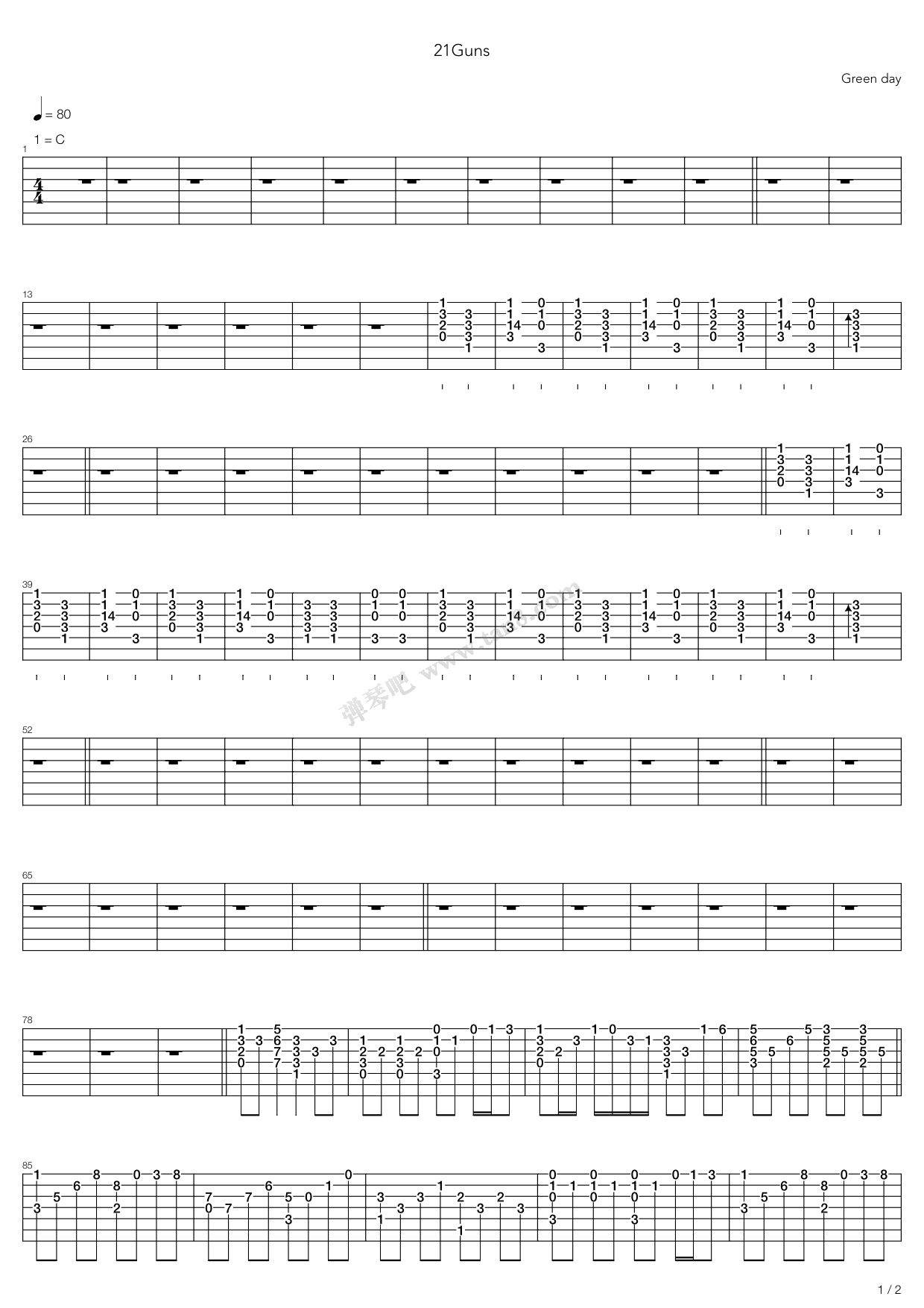 21 guns 吉他谱-虫虫吉他谱免费下载