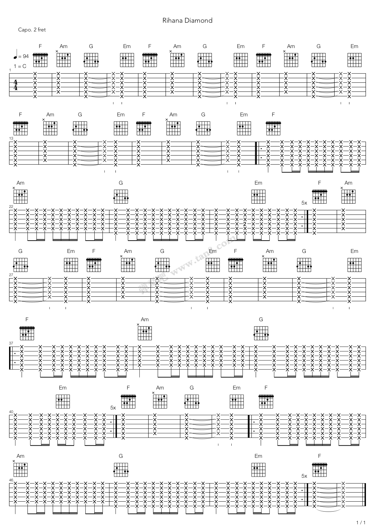 《diamonds》,rihanna(六线谱 吉他谱吉他谱 第2页
