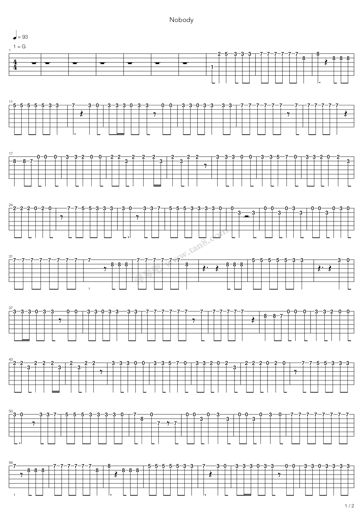 《nobody》,wonder girls(六线谱 吉他谱吉他谱 第1页