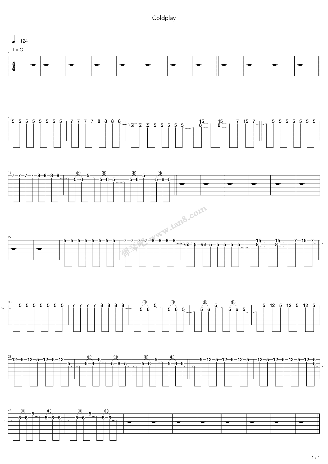 《beautiful world》,coldplay(六线谱 吉他谱吉他谱 第1页