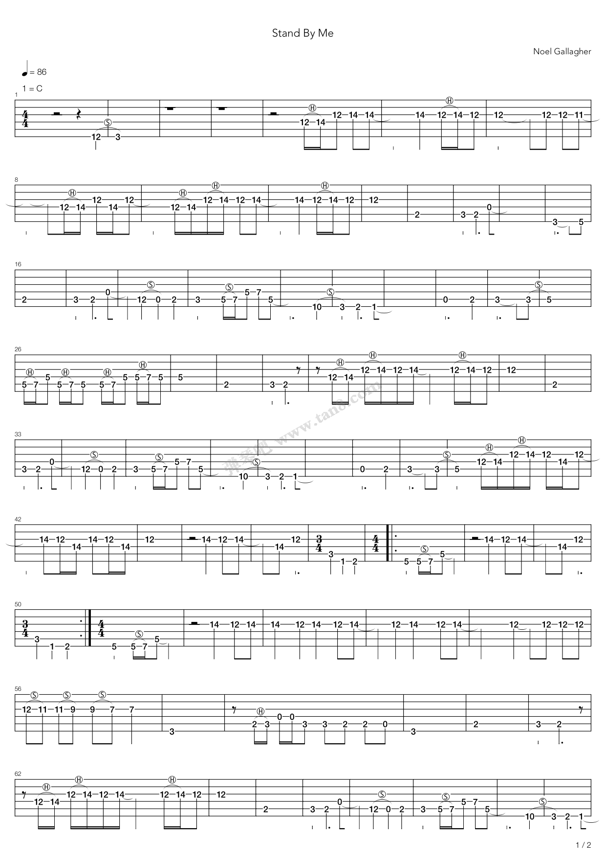 《stand by me》,oasis(六线谱 吉他谱吉他谱 第1页