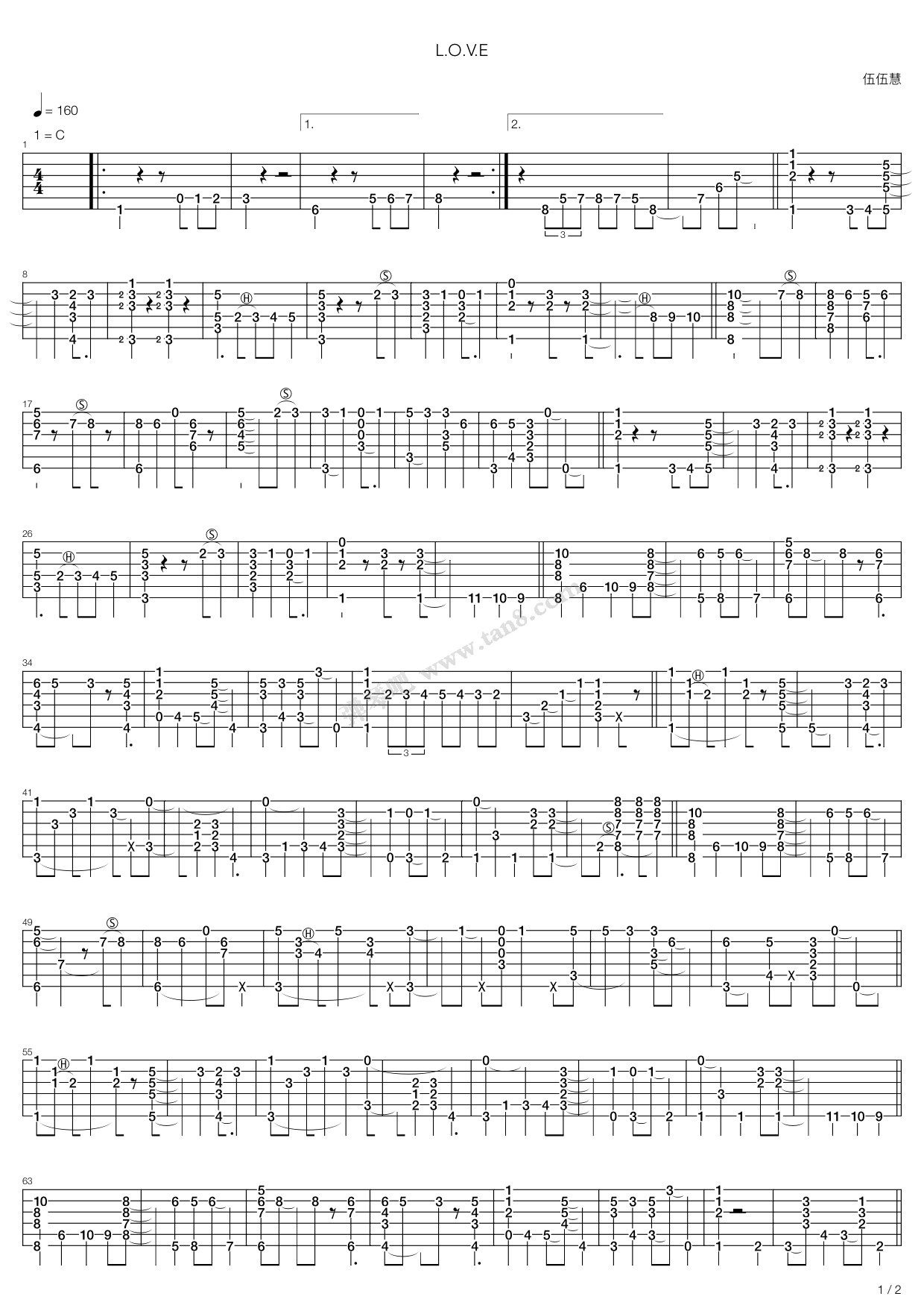 《l.o.v.e》,伍伍慧(六线谱 吉他谱吉他谱 第1页