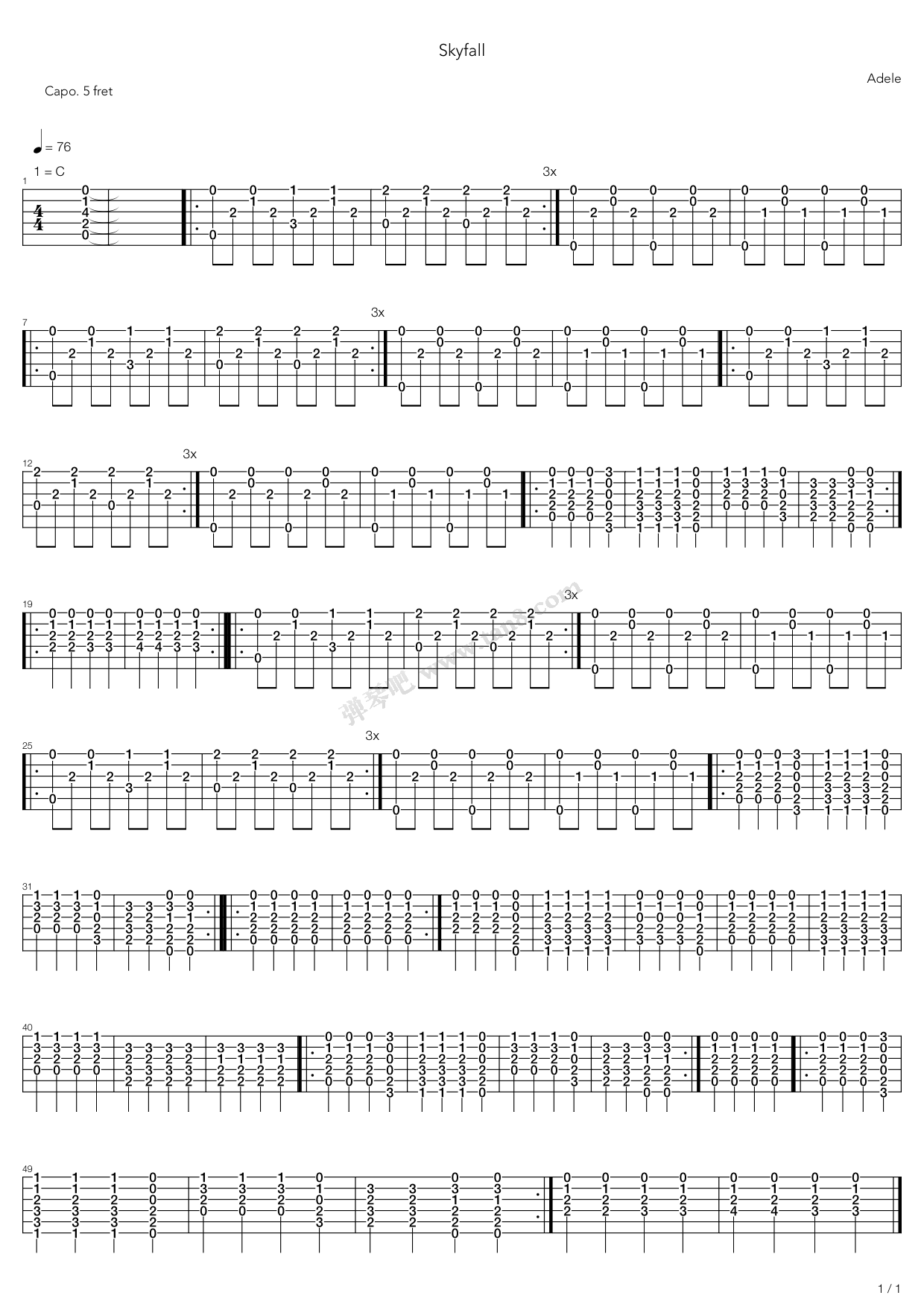 skyfall 吉他谱-虫虫吉他谱免费下载