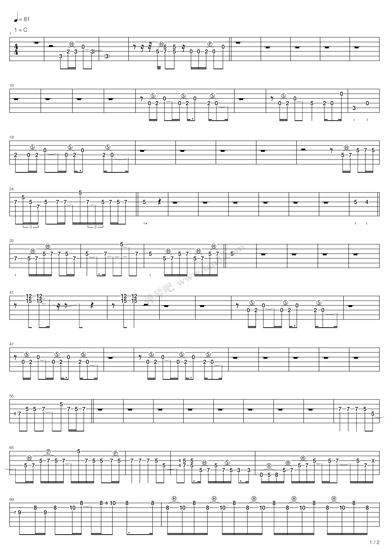 《dont look back in anger》,oasis(六线谱 吉他谱吉他谱 第1页