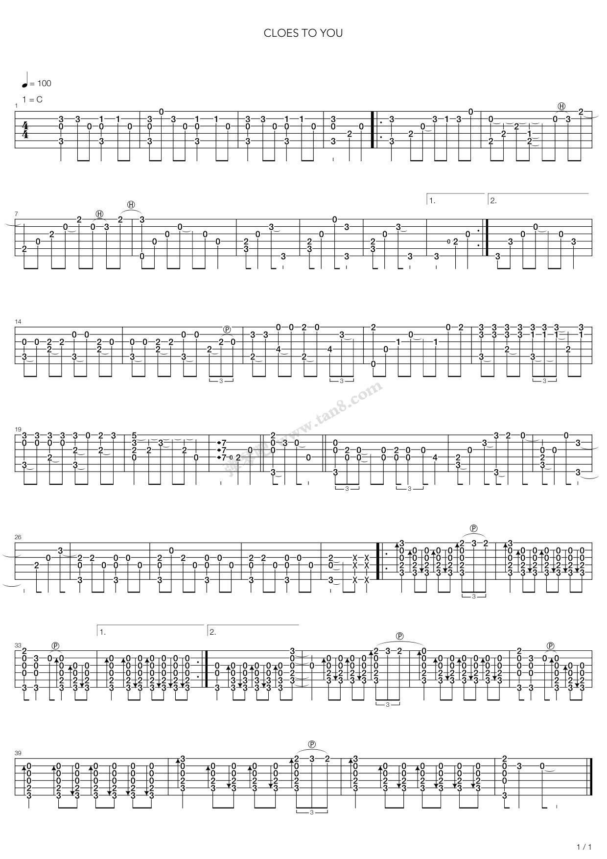 《close to you》,carpenters(六线谱 吉他谱吉他谱 第1页