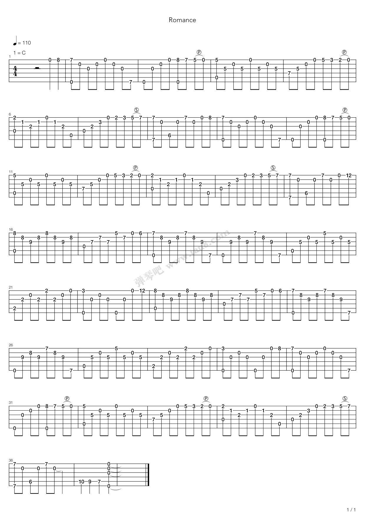 《romance》,steve barakatt(六线谱 吉他谱吉他谱 第1页