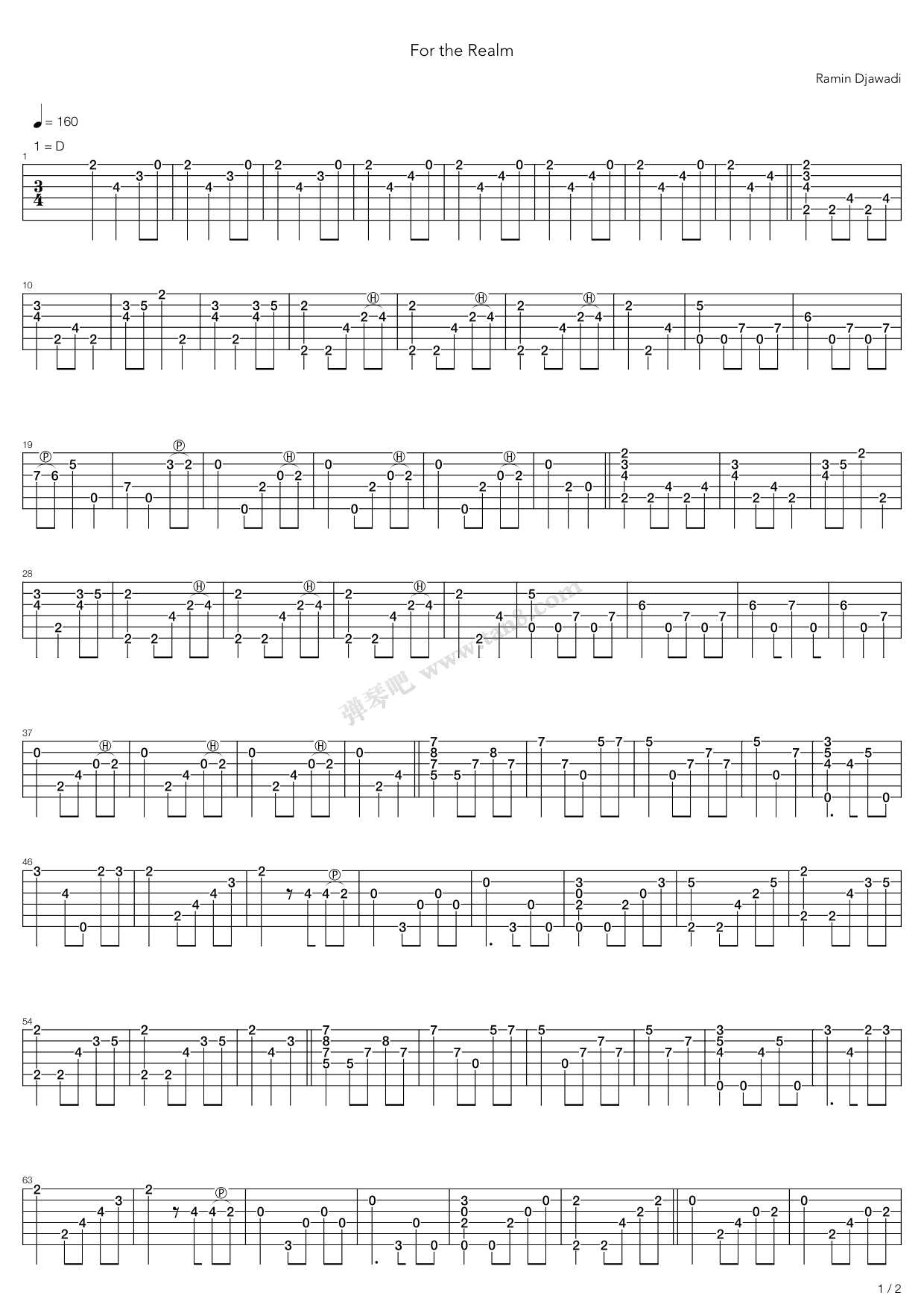 《权力的游戏(冰与火之歌) - for the realm》,原声带(六线谱 吉他谱