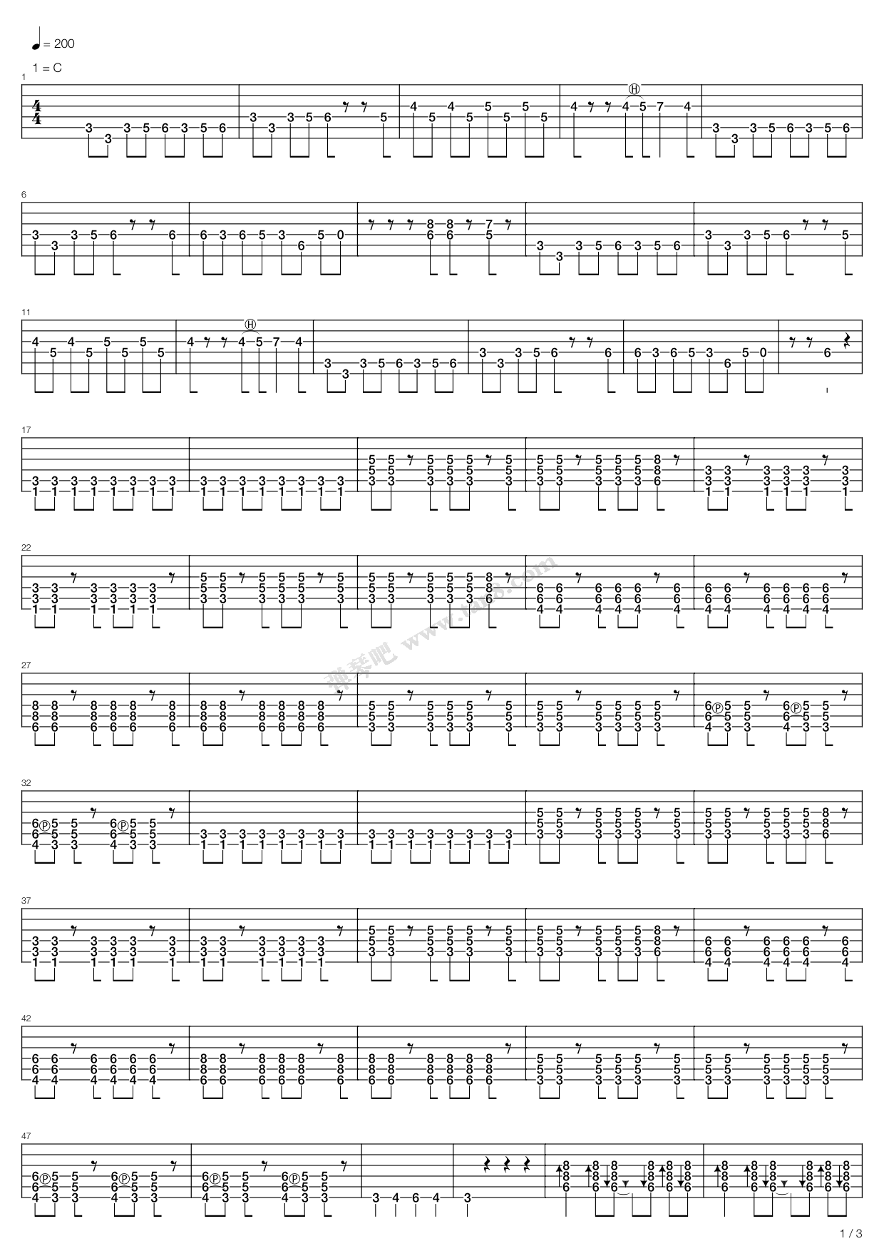 《战狼三国》,dear jane(六线谱 吉他谱吉他谱 第1页