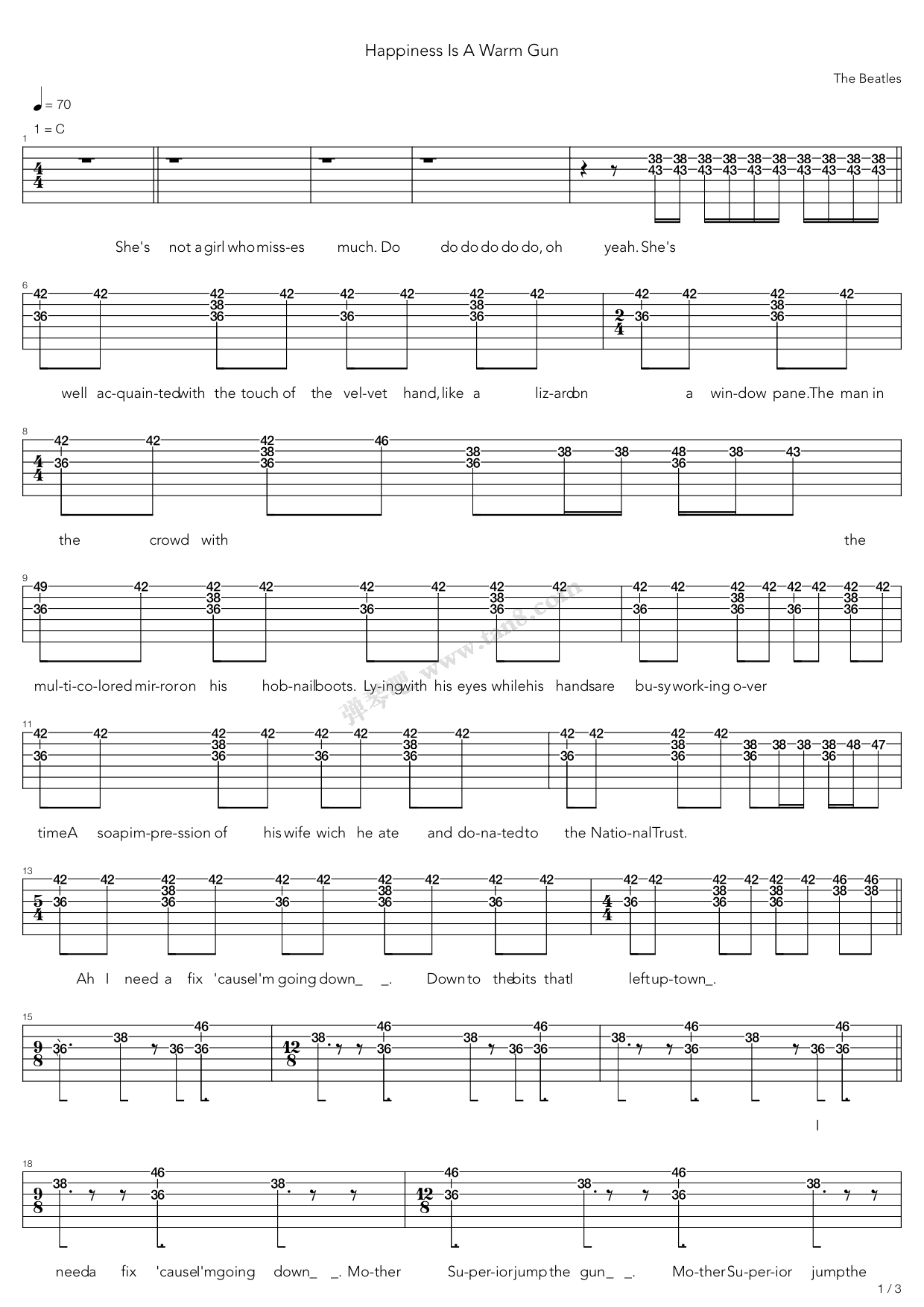 happiness is a warm gun 吉他谱-虫虫吉他谱免费下载