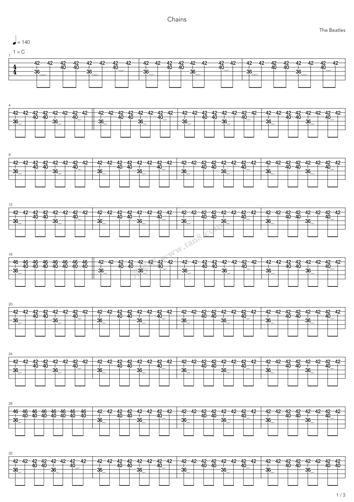《Chains》,The Beatles（六线谱 调六线吉他谱虫虫吉他谱免费下载