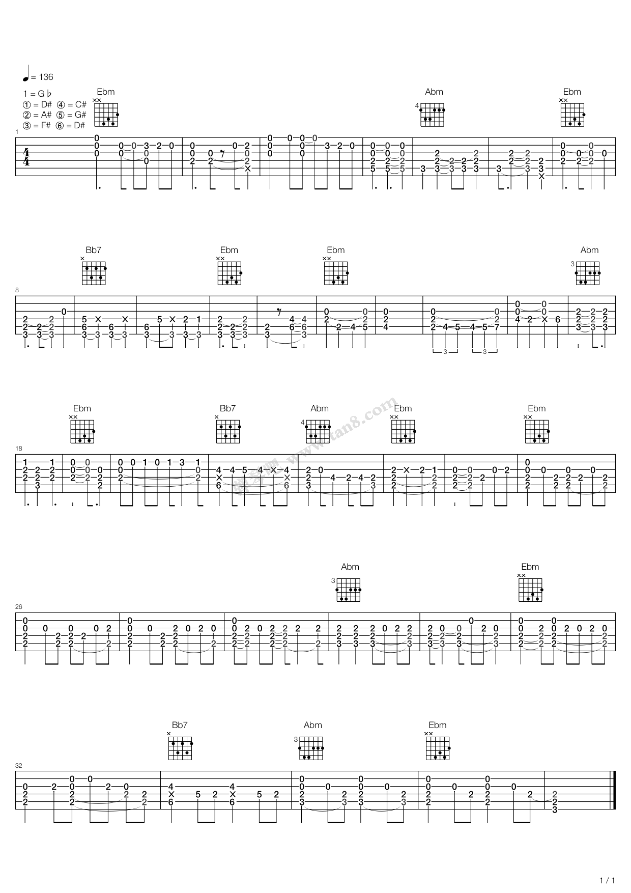 《Cayenne》,The Beatles（六线谱 调六线吉他谱虫虫吉他谱免费下载