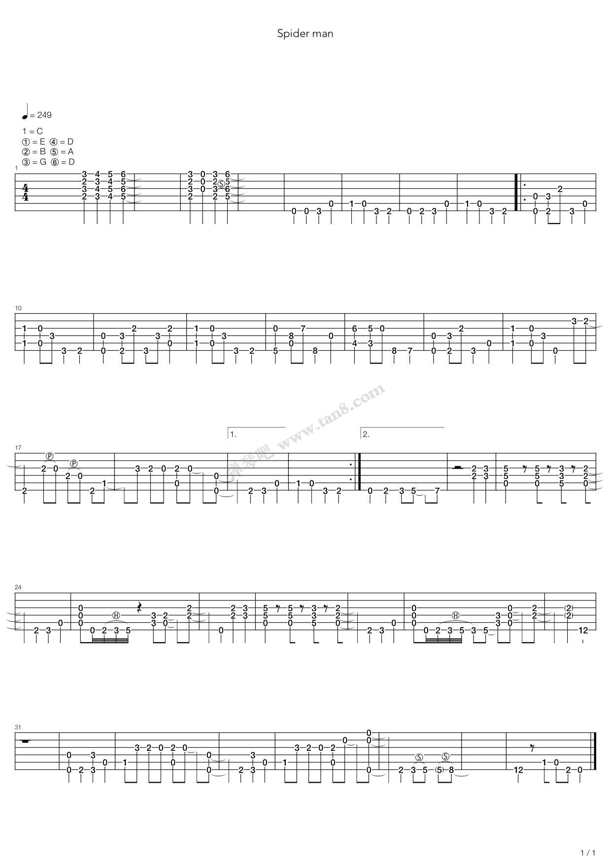 《蜘蛛侠 - spider man》,原声带(六线谱 吉他谱吉他谱 第1页