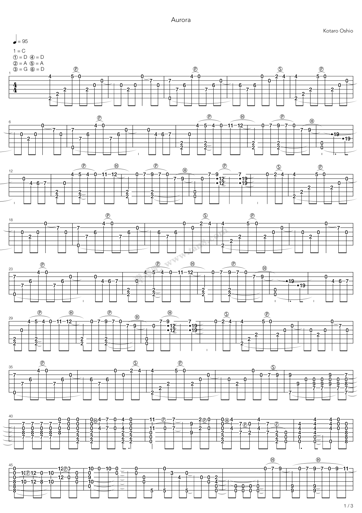 《aurora》,押尾桑(六线谱 吉他谱吉他谱 第1页