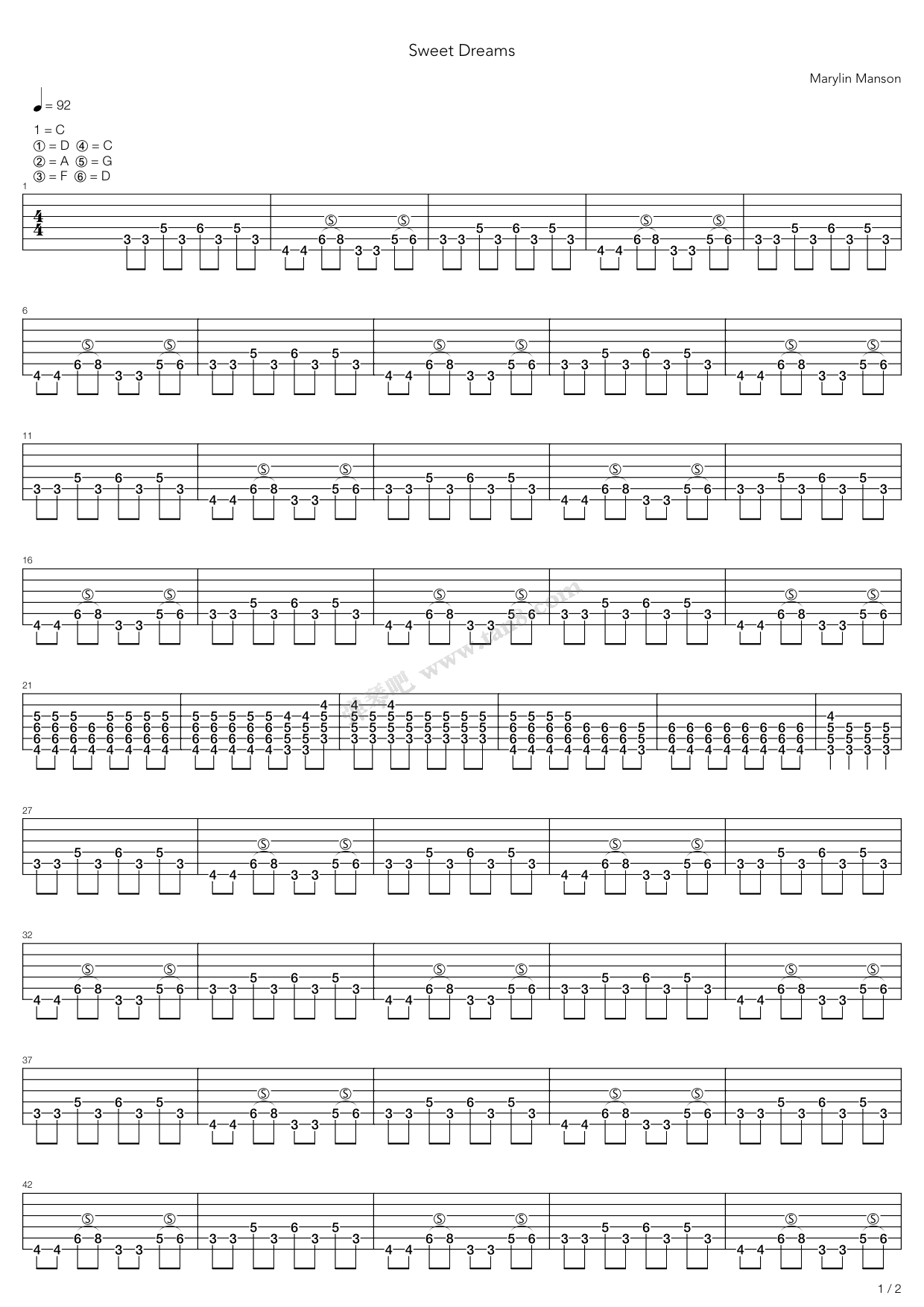 《sweet dreams》,marilyn manson(六线谱 吉他谱吉他谱 第1页