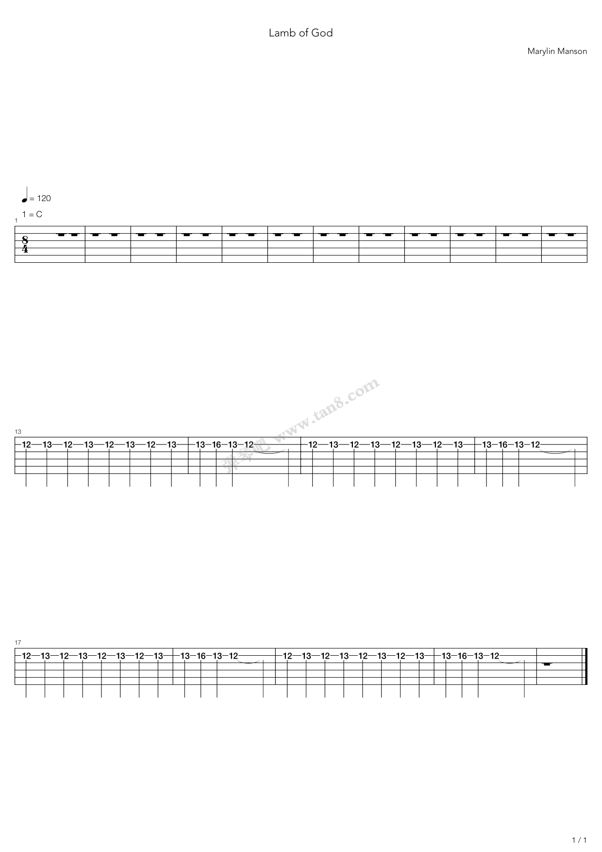 《lamb of god》,marilyn manson(六线谱 吉他谱吉他谱 第4页