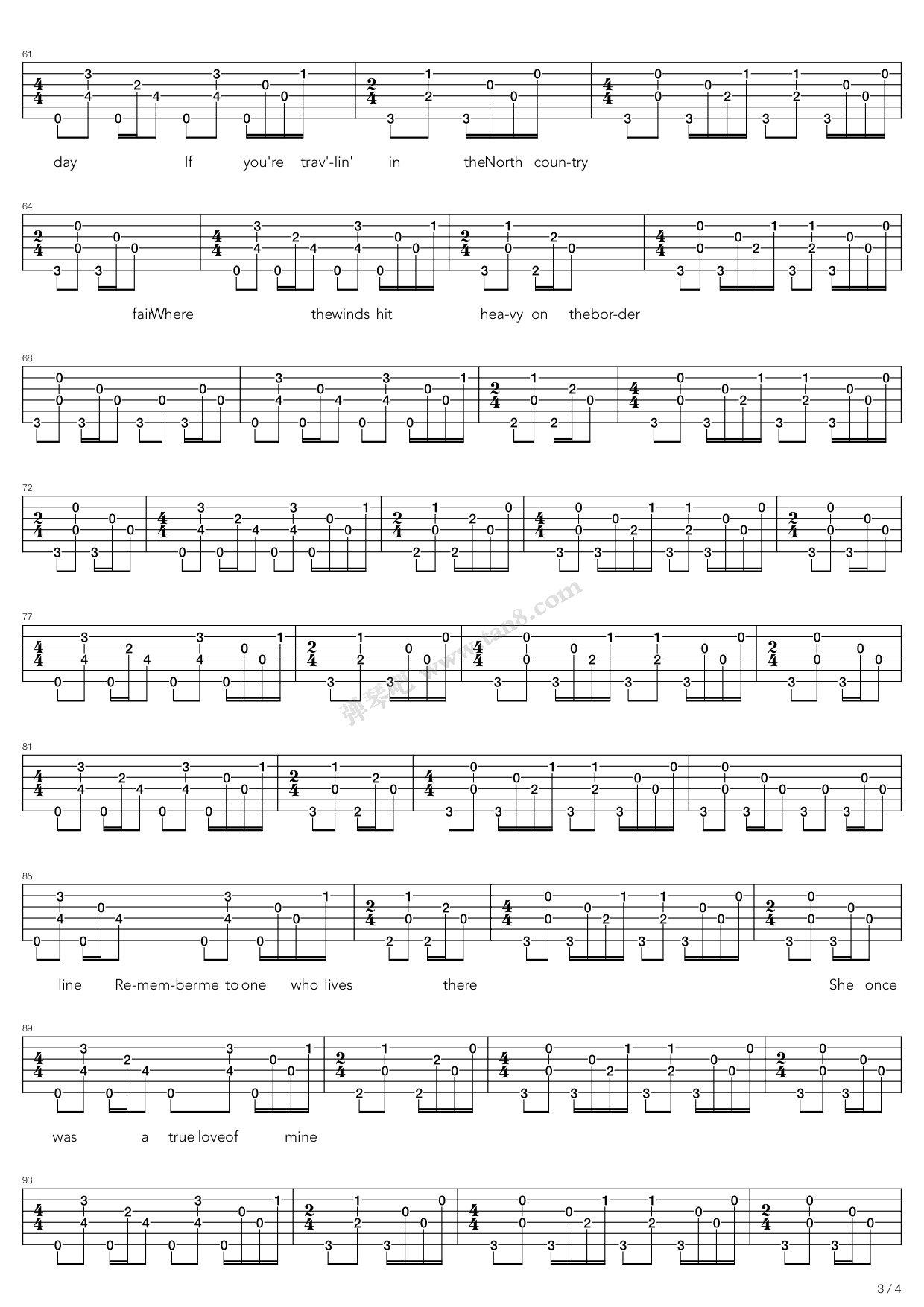 《girl from the north country》,bob dylan(六线谱 吉他谱吉他谱 第