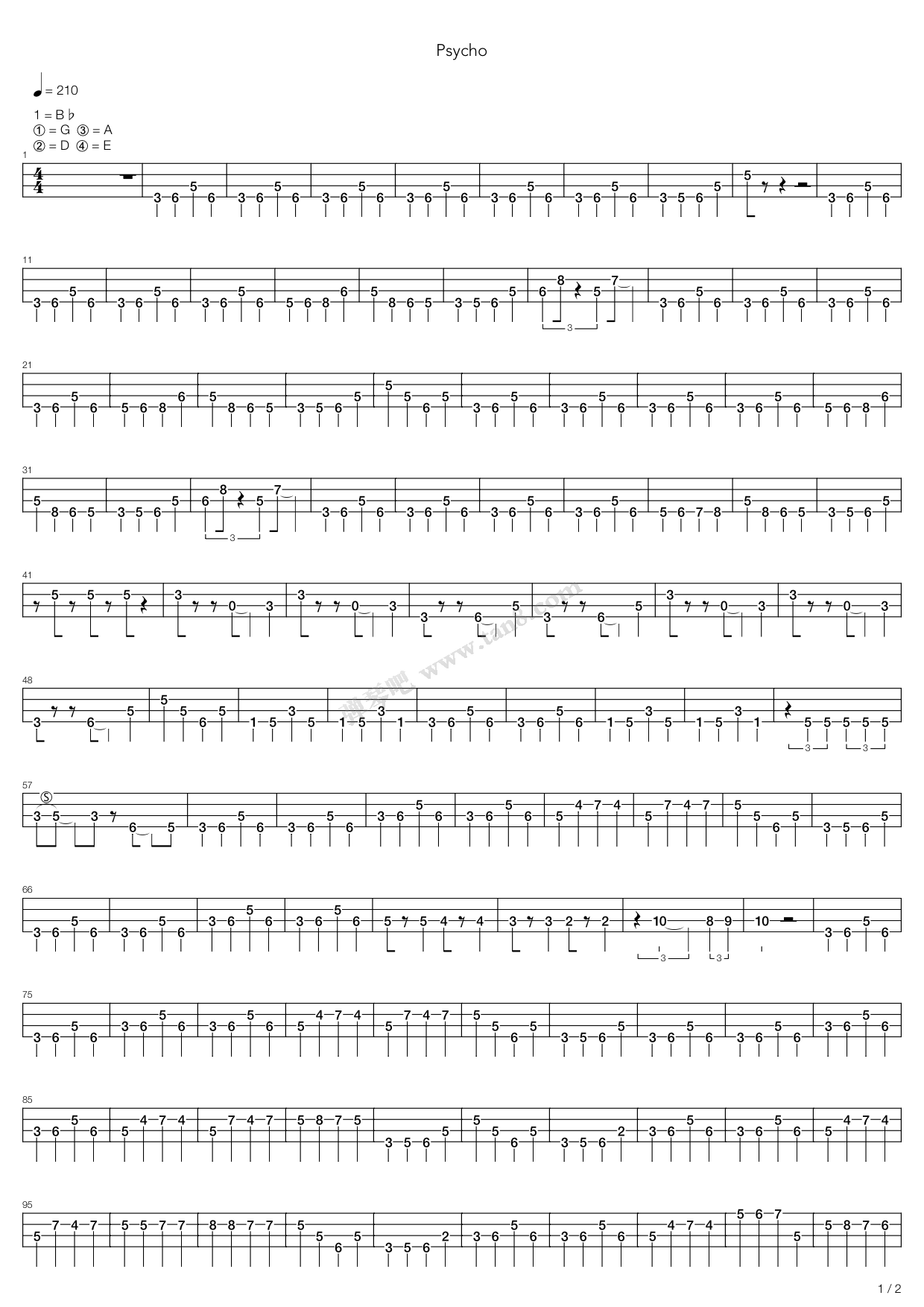 《psycho》,ティッシュ姫(六线谱 吉他谱吉他谱 第1页