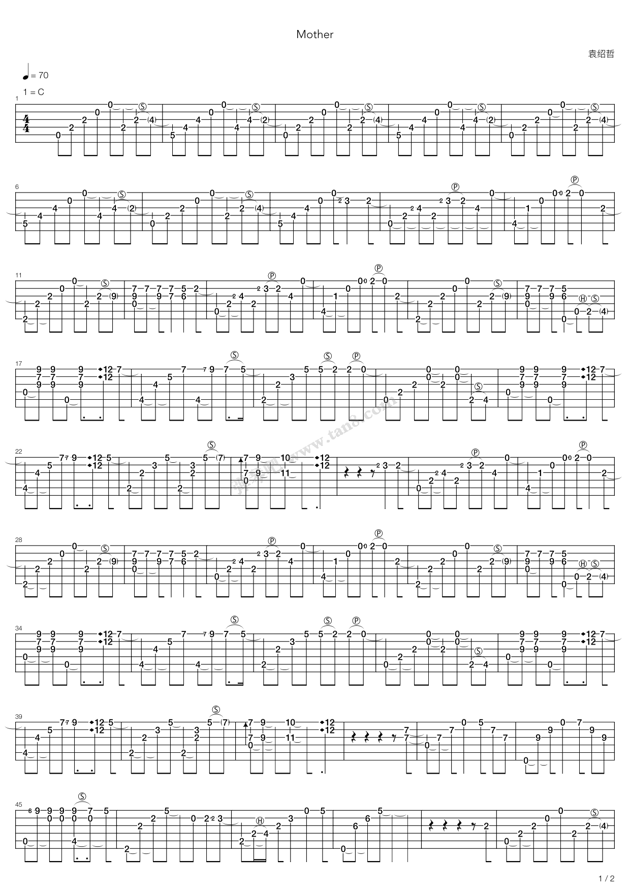 《mother》,袁绍哲(六线谱 吉他谱吉他谱 第1页