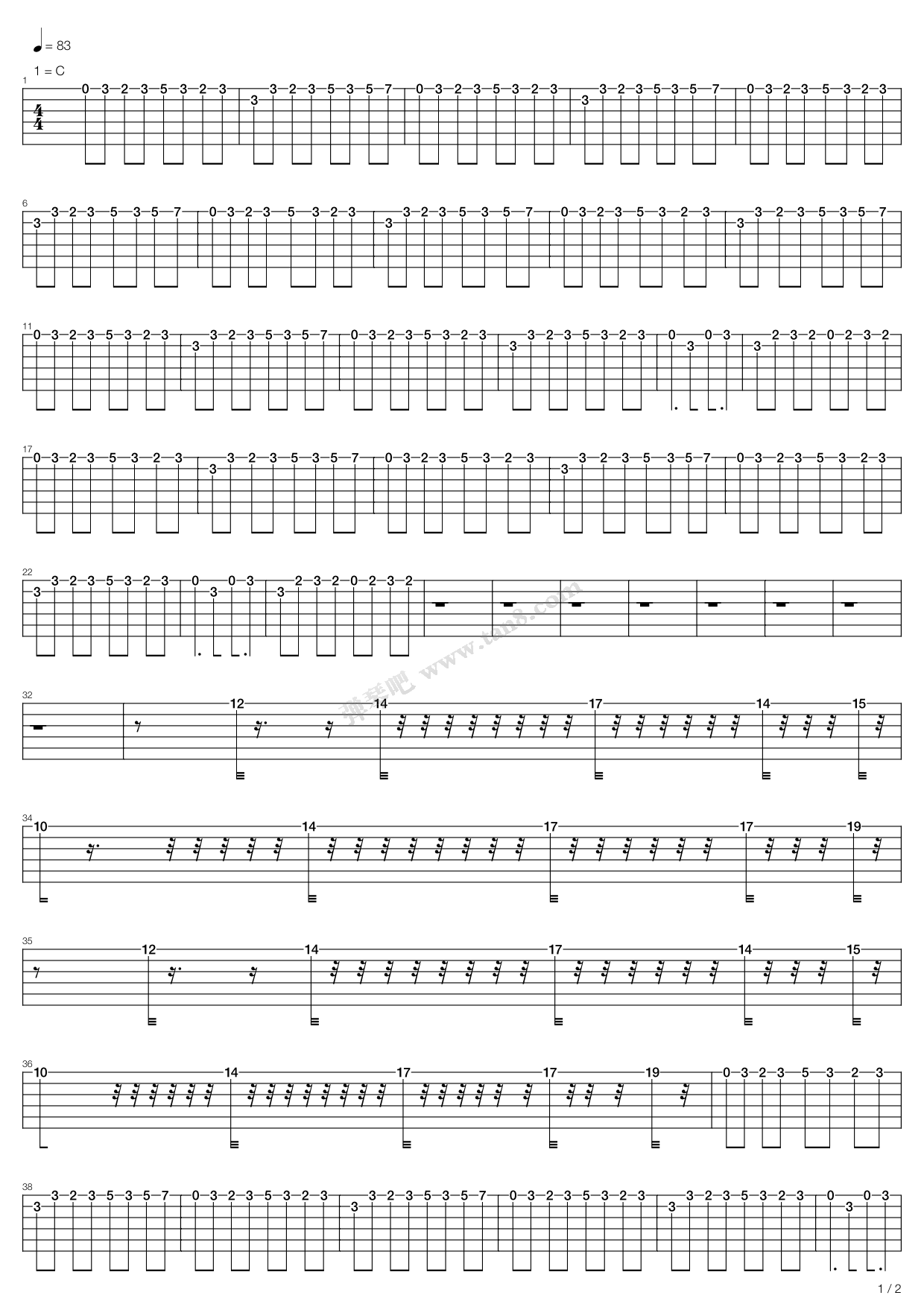 《投降》,谢霆锋(六线谱 吉他谱吉他谱 第1页