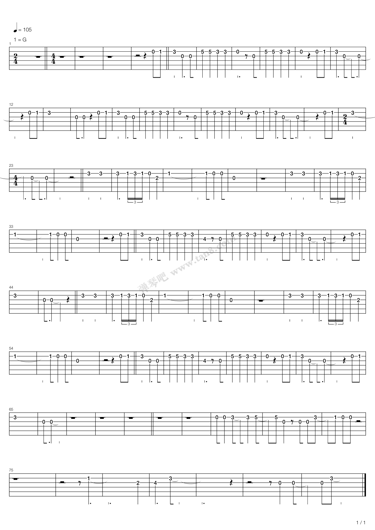 《rain》,the beatles(六线谱 吉他谱吉他谱 第1页